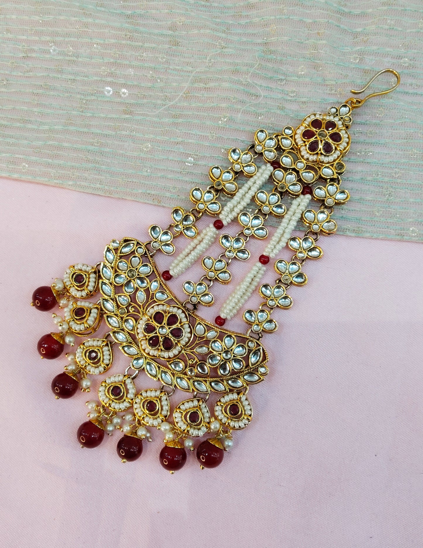 Kundan Jhumar Headpassa Bridal Passa/Pakistani side Headpiece