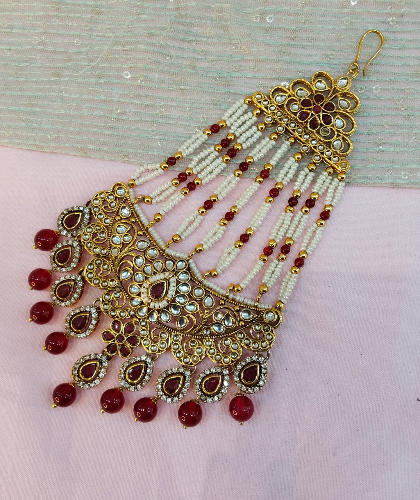 Kundan Jhumar Headpassa Bridal Passa/Pakistani side Headpiece