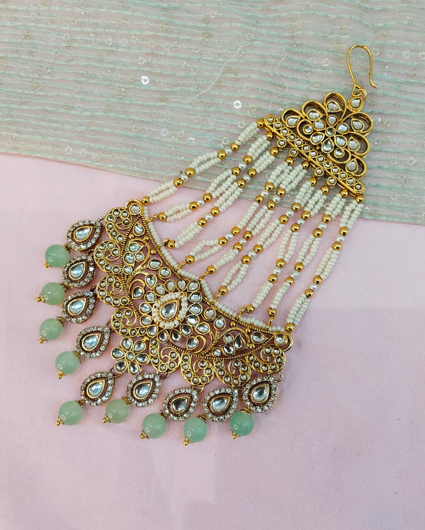 Kundan Jhumar Headpassa Bridal Passa/Pakistani side Headpiece