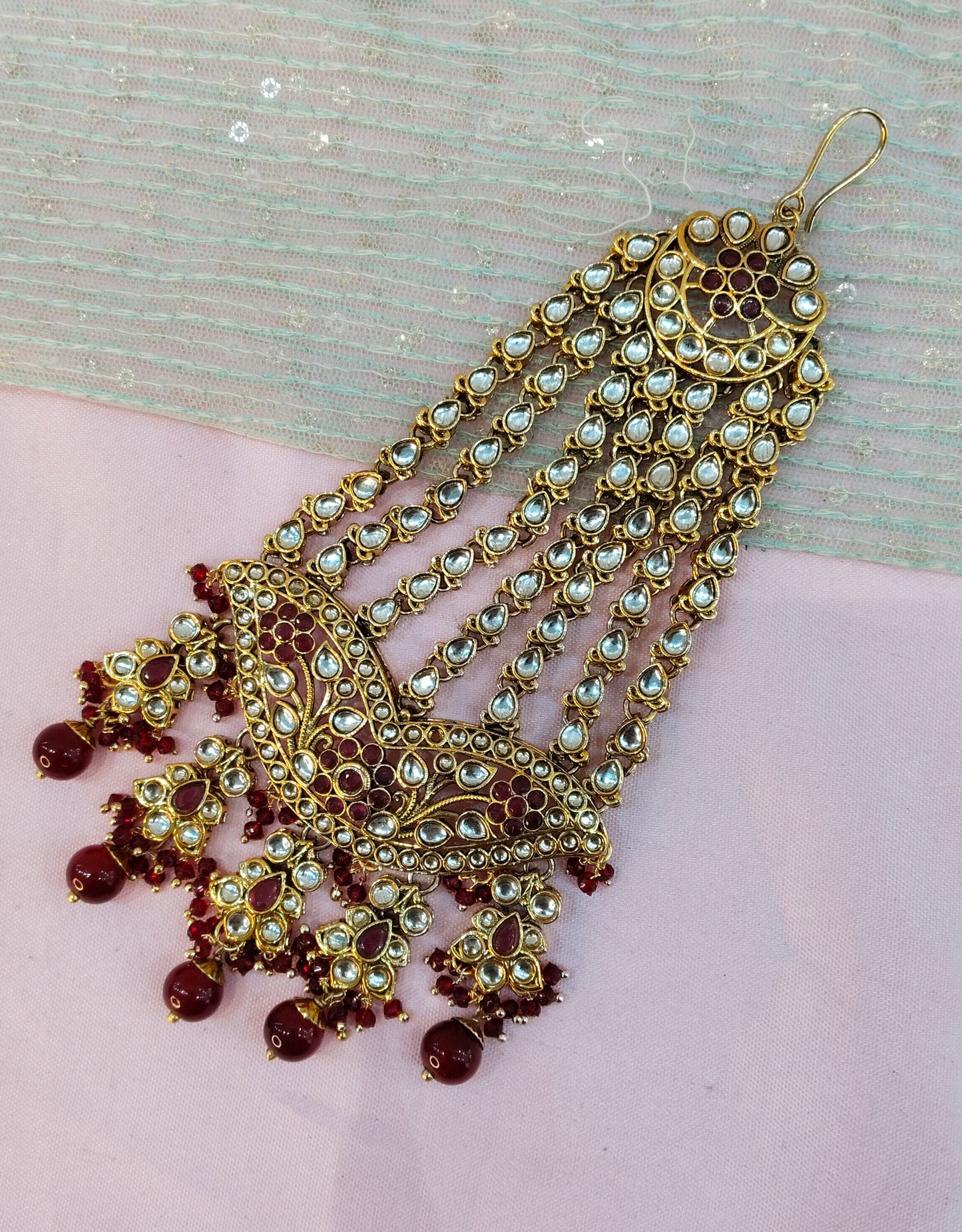 Kundan Jhumar Headpassa Bridal Passa/Pakistani side Headpiece