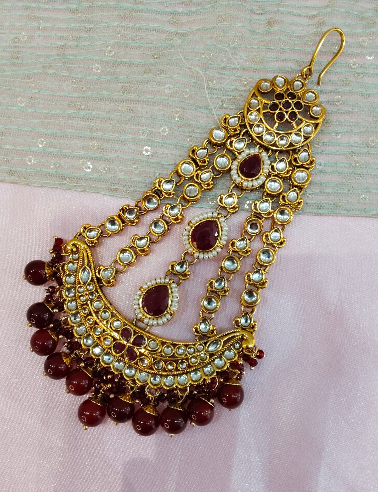 Kundan Jhumar Headpassa Bridal Passa/Pakistani side Headpiece