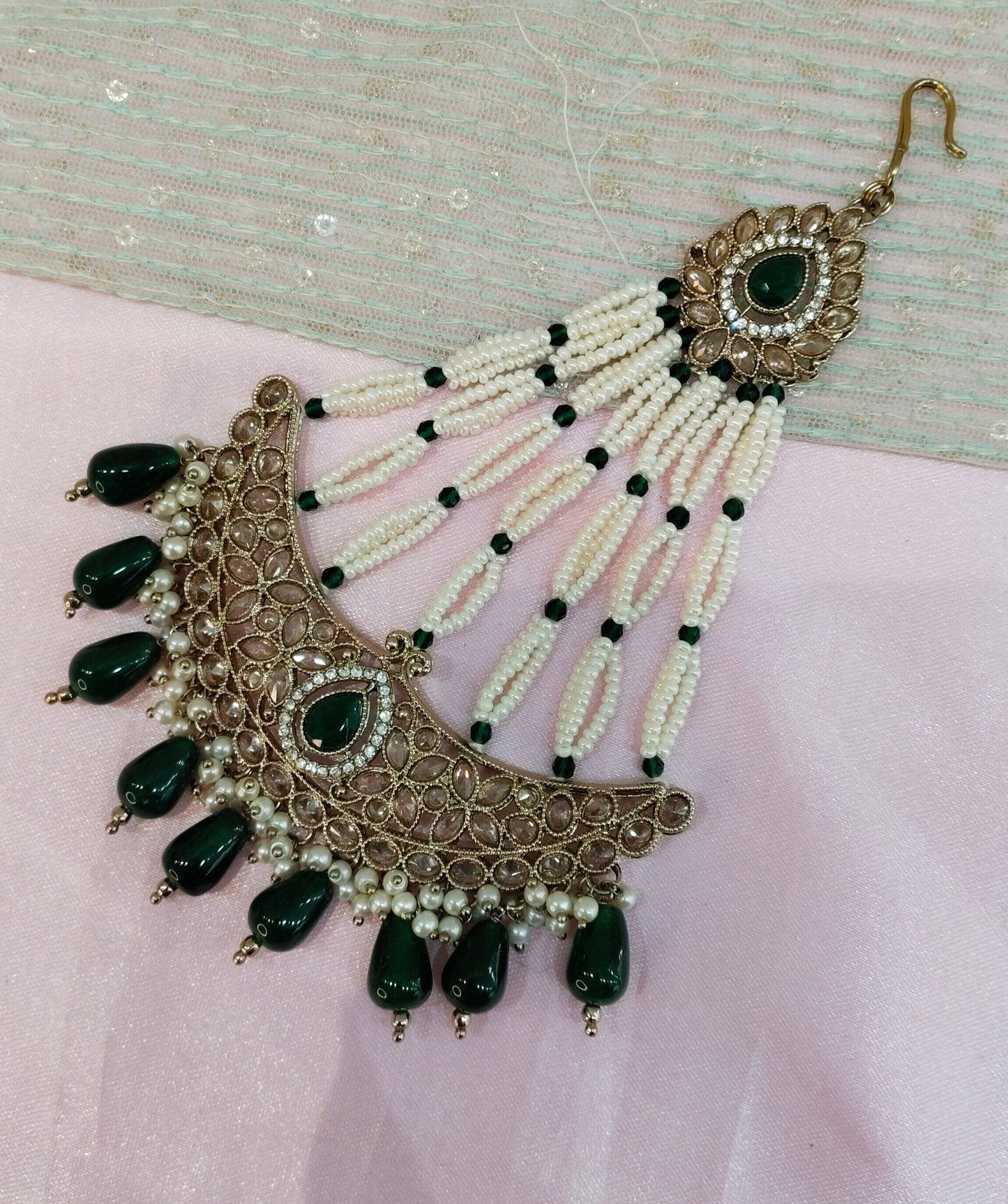 Champagne Stone Jhumar Headpassa Bridal Passa/Pakistani side Headpiece