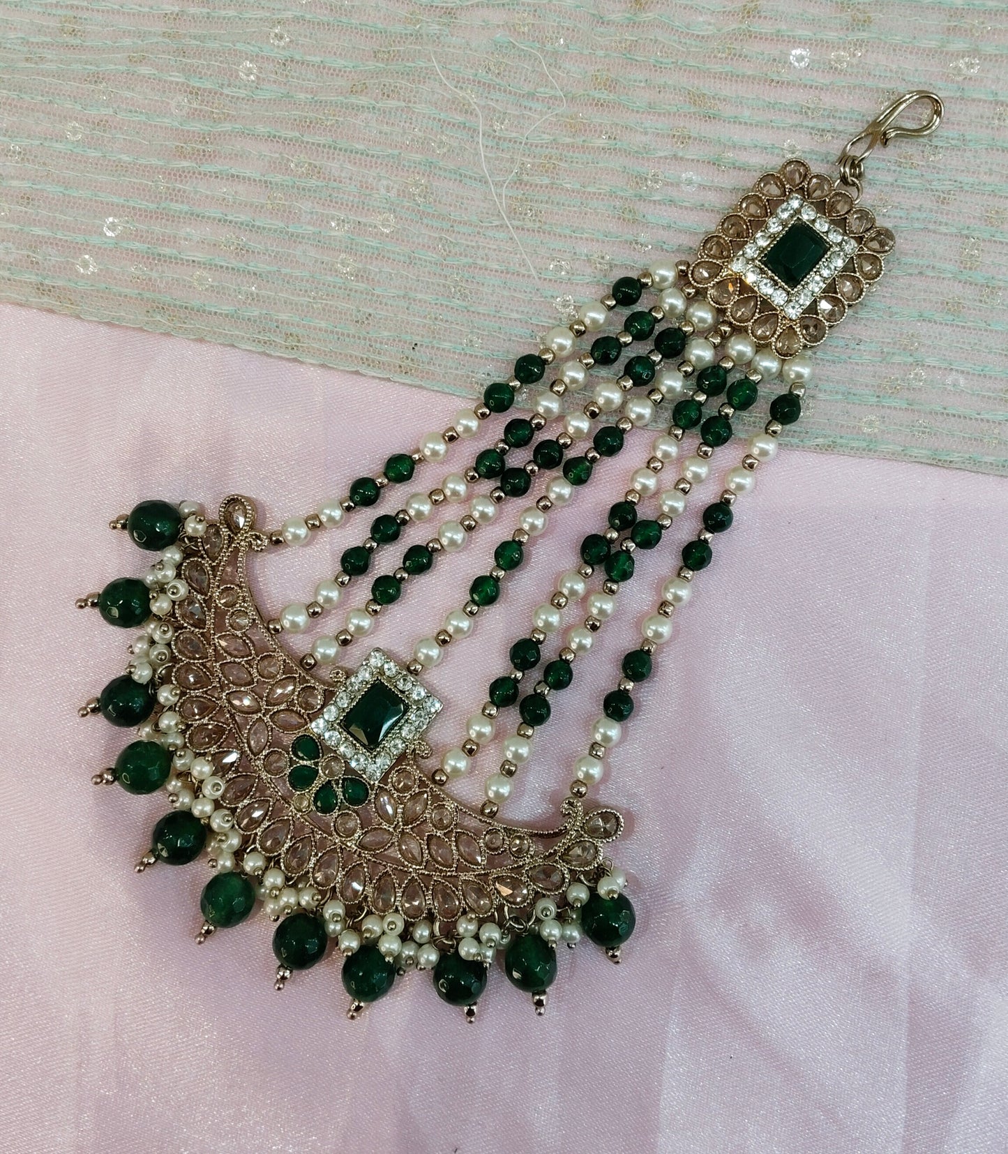Champagne Stone Jhumar Headpassa Bridal Passa/Pakistani side Headpiece