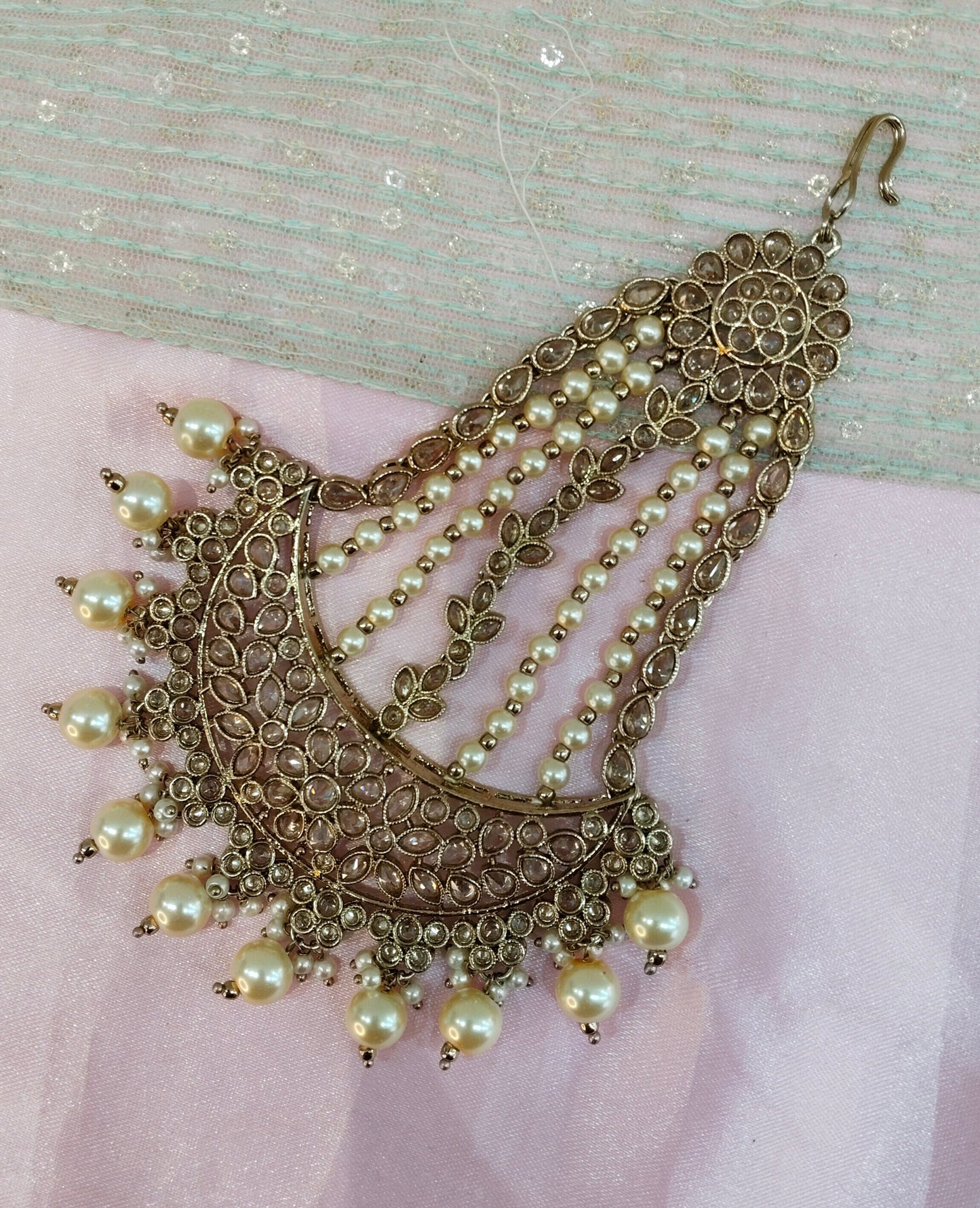 Champagne Stone Jhumar Headpassa Bridal Passa/Pakistani side Headpiece