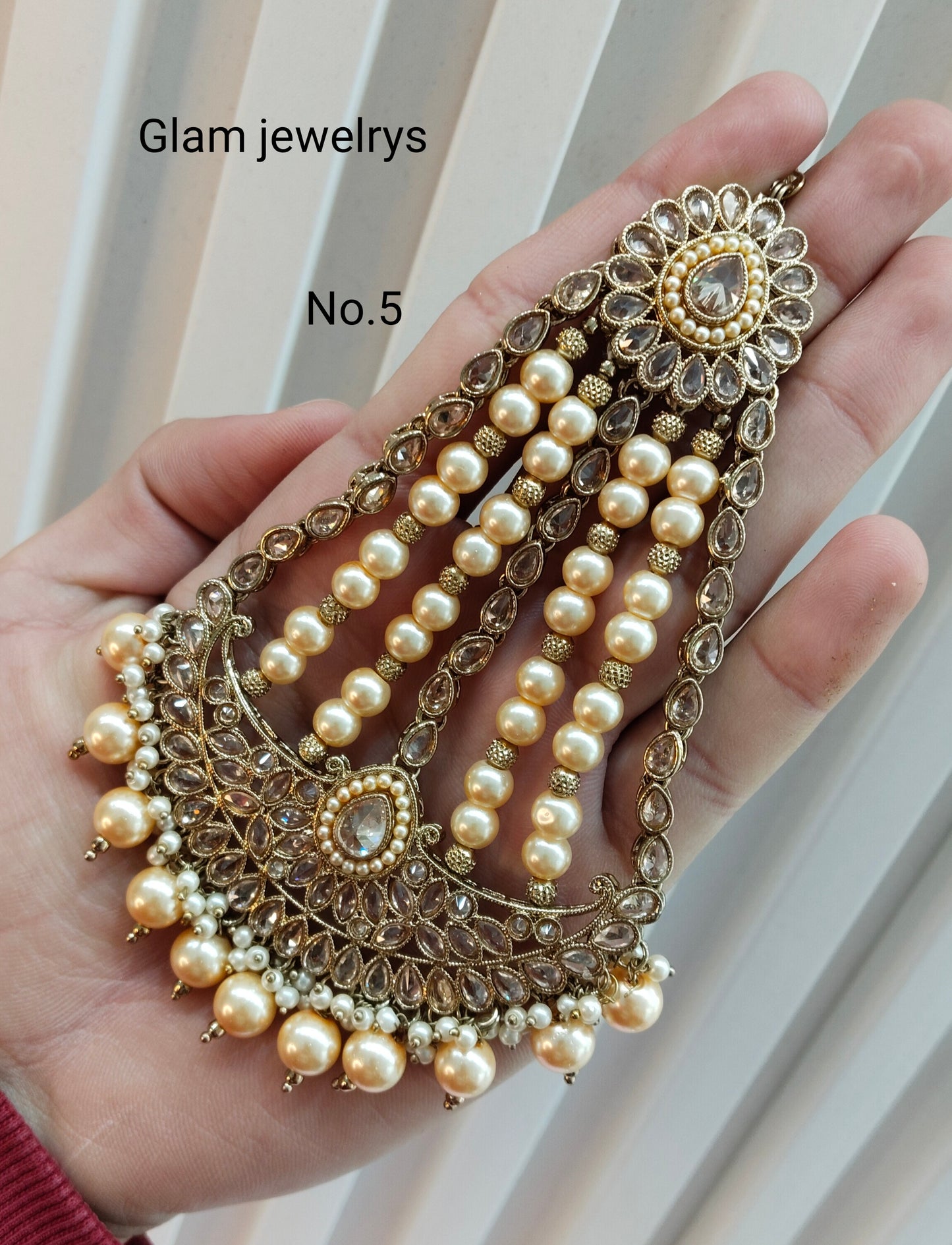 Champagne Stone Jhumar Headpassa Bridal Passa/Pakistani side Headpiece
