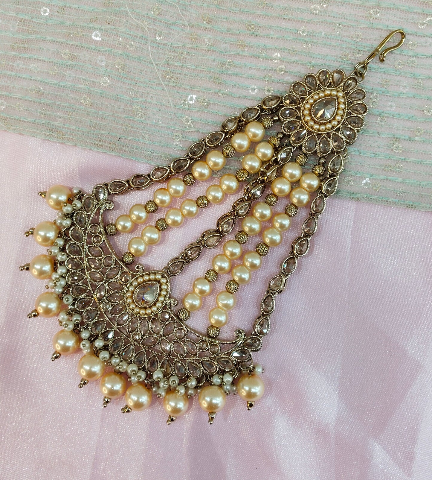 Champagne Stone Jhumar Headpassa Bridal Passa/Pakistani side Headpiece