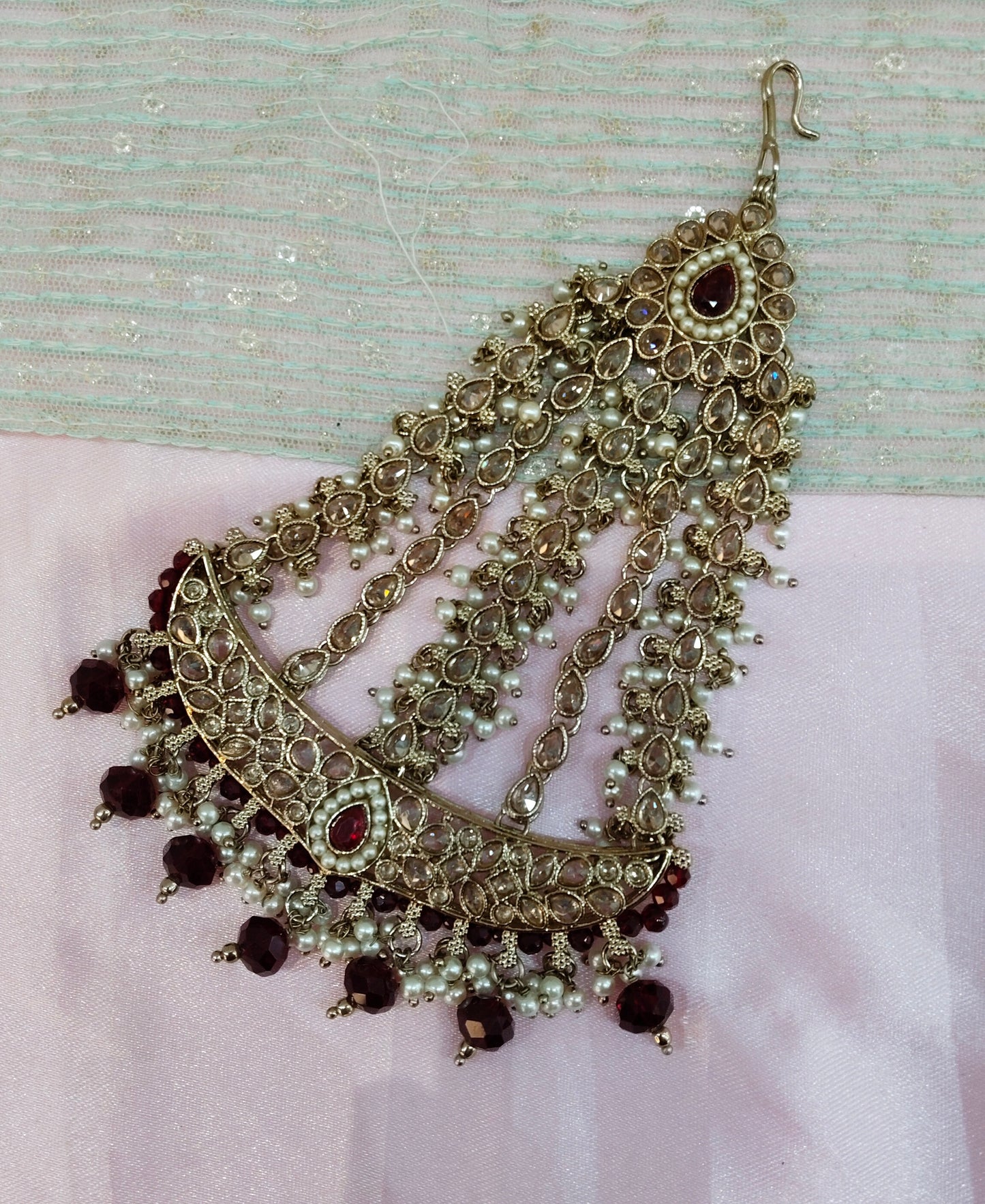 Champagne Stone Jhumar Headpassa Bridal Passa/Pakistani side Headpiece