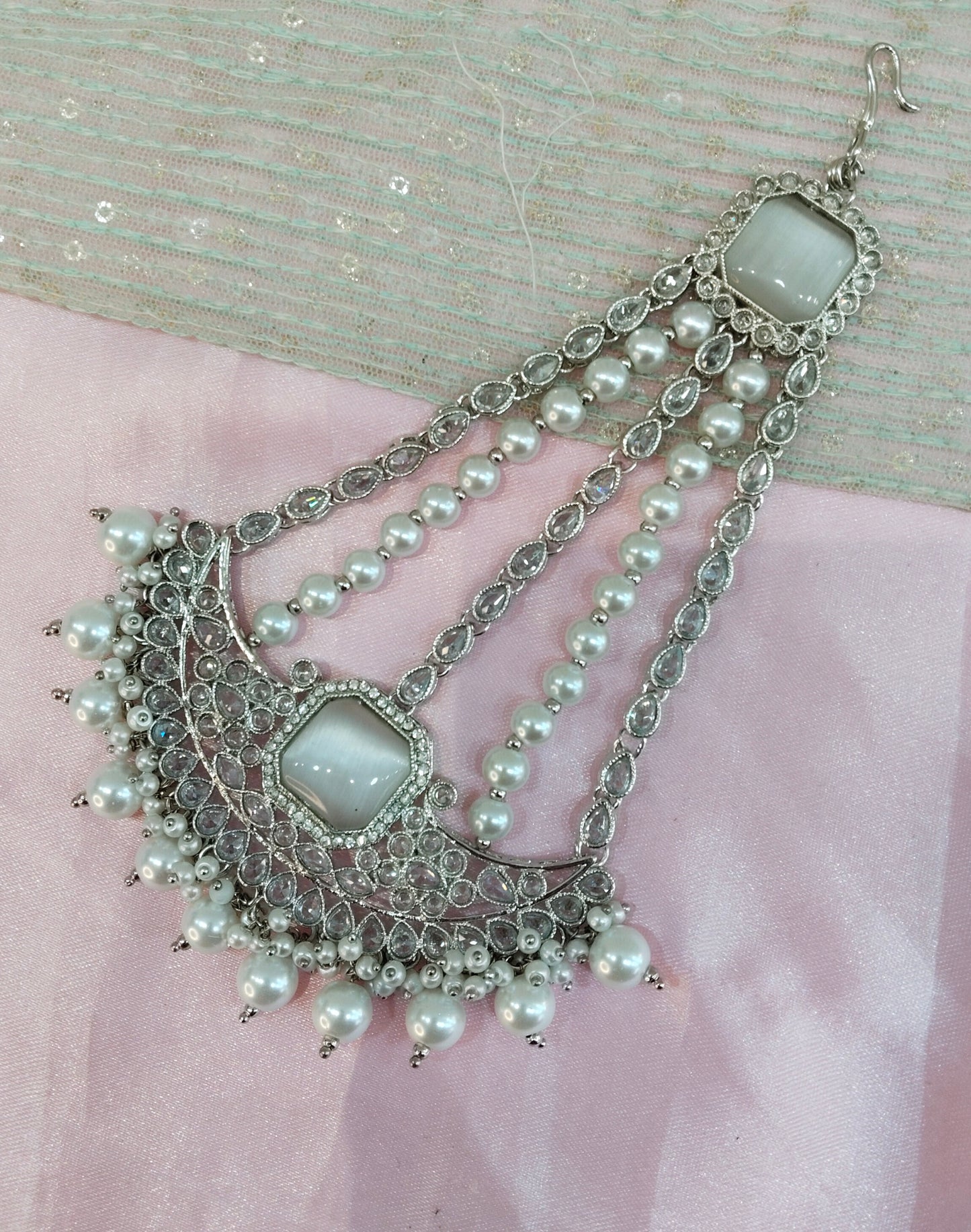 Champagne Stone Jhumar Headpassa Bridal Passa/Pakistani side Headpiece