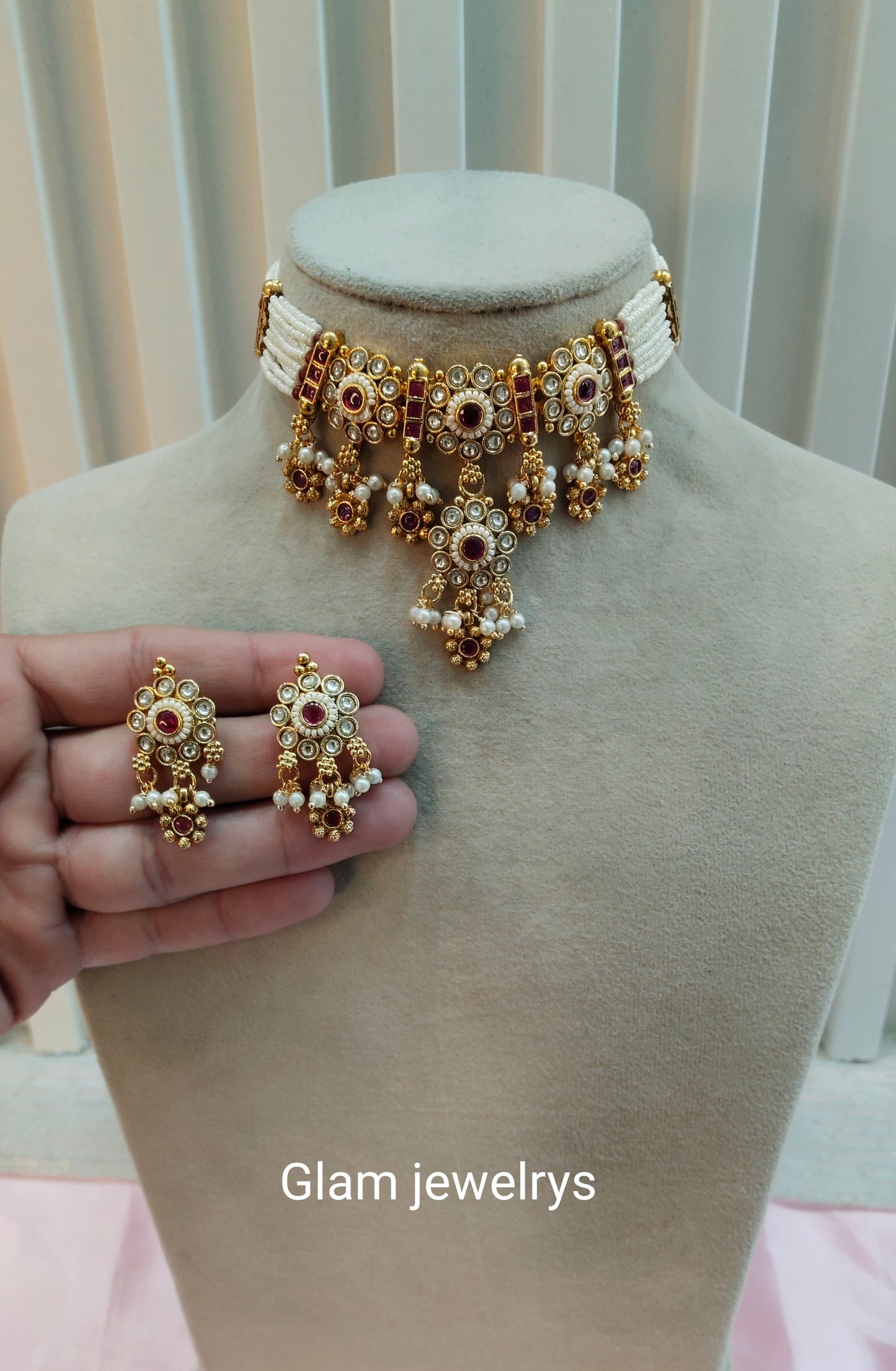 Ruby Gold Polki Kundan Choker Necklace Indian Jewellery Jennet Set