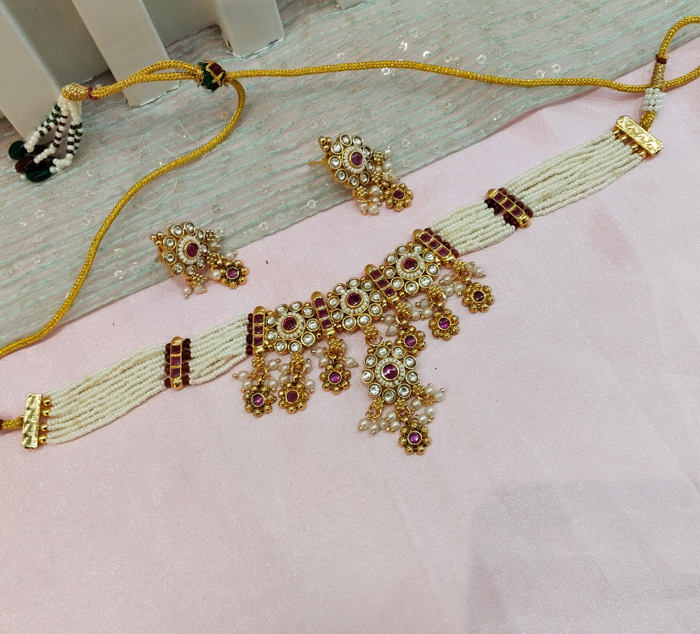Ruby Gold Polki Kundan Choker Necklace Indian Jewellery Jennet Set