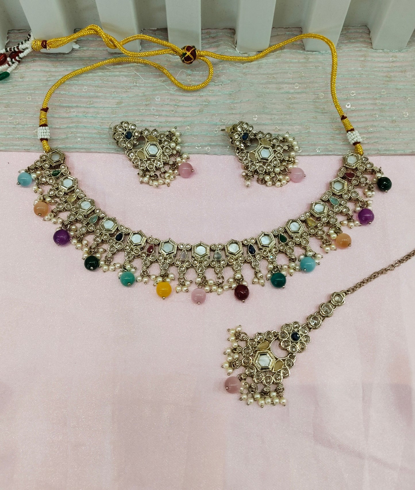 Multi Color Antique Gold Necklace Indian Jewellery Eshaan Set