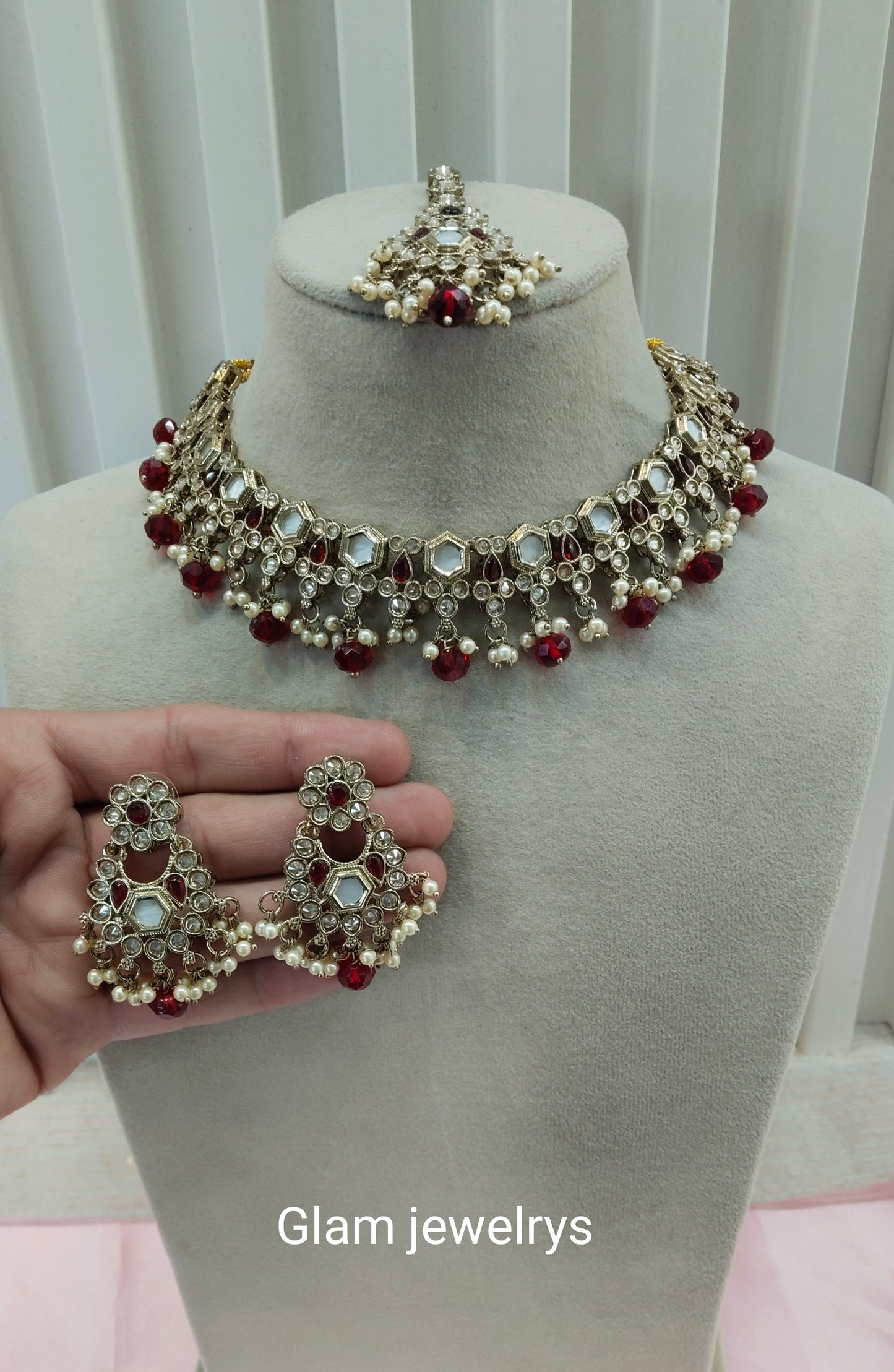 Ruby Antique Gold Necklace Indian Jewellery Eshaan Set