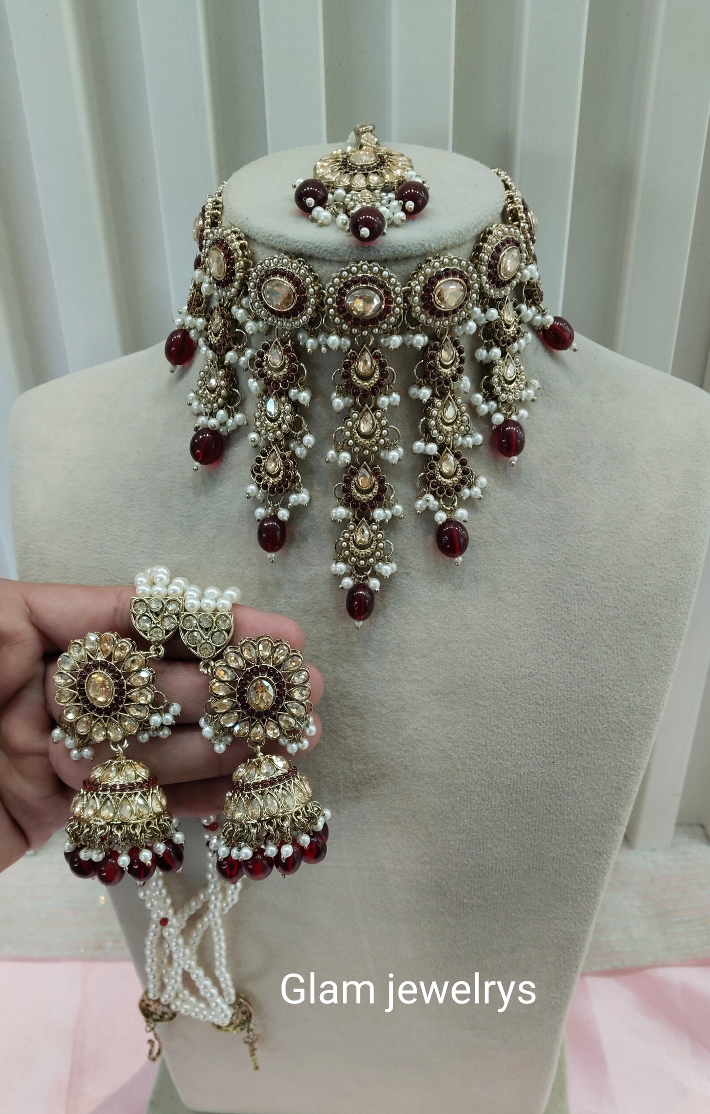 Maroon Necklace Indian Jewellery Jaagran Set