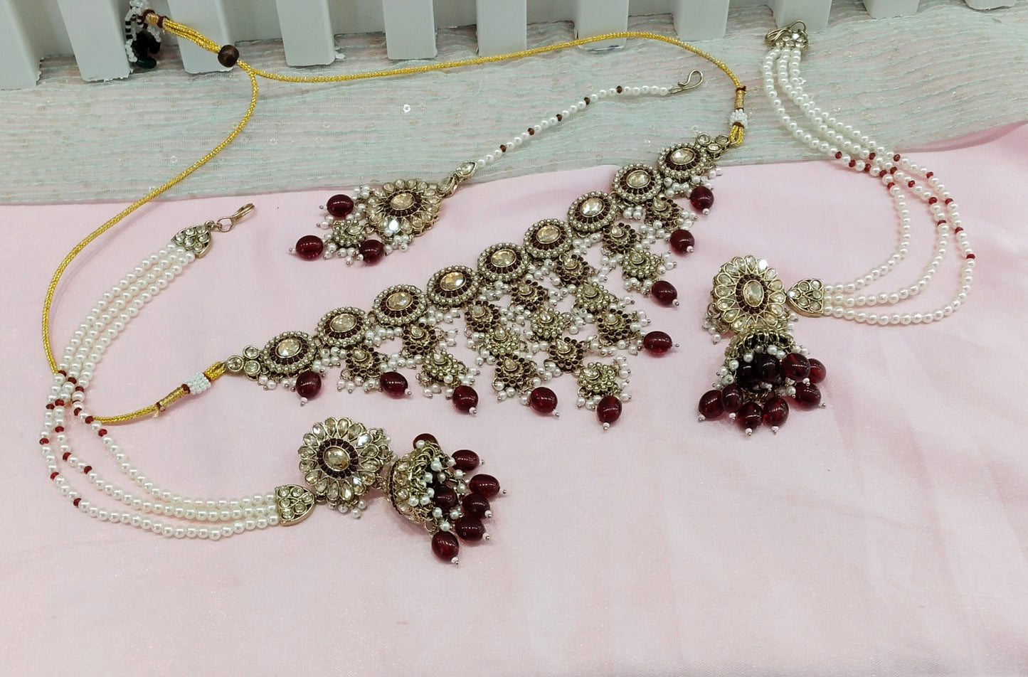 Maroon Necklace Indian Jewellery Jaagran Set