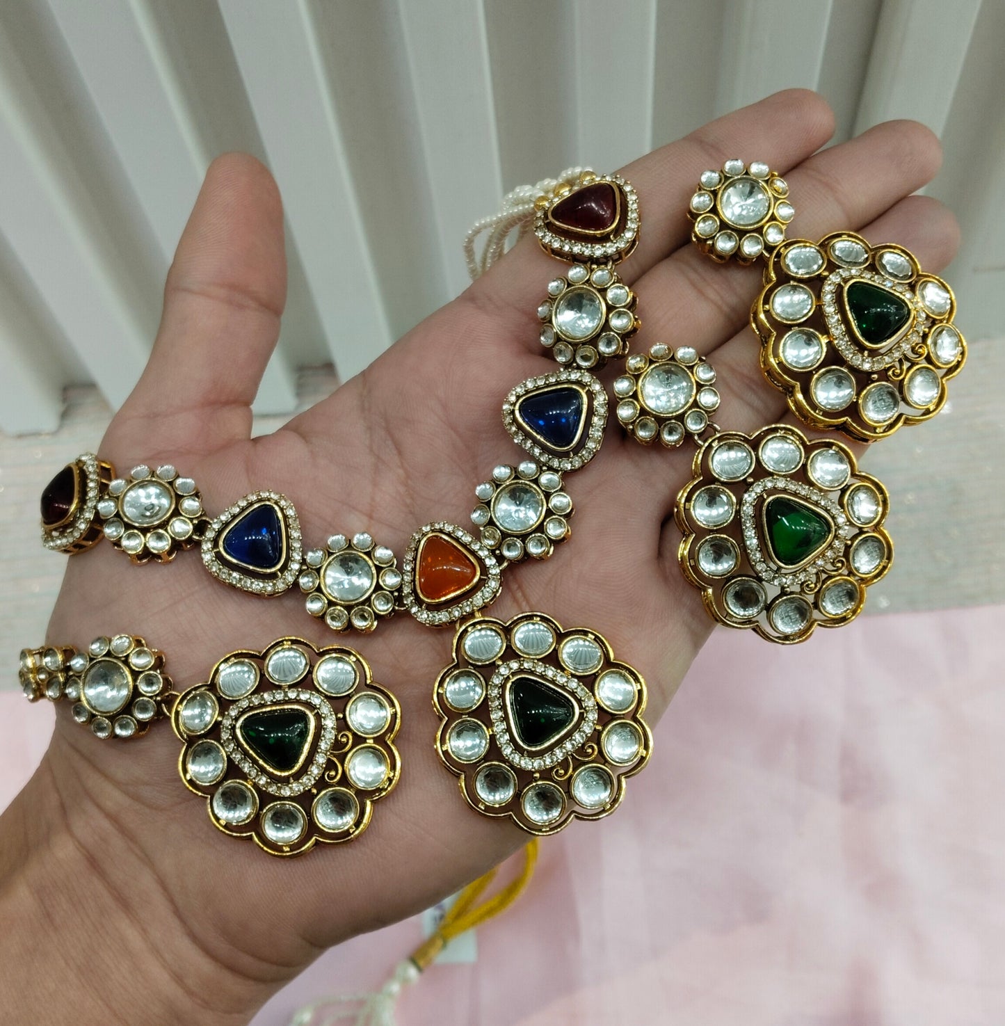 Multi Color Gold Kundan Necklace Indian Jewellery Kajal Set