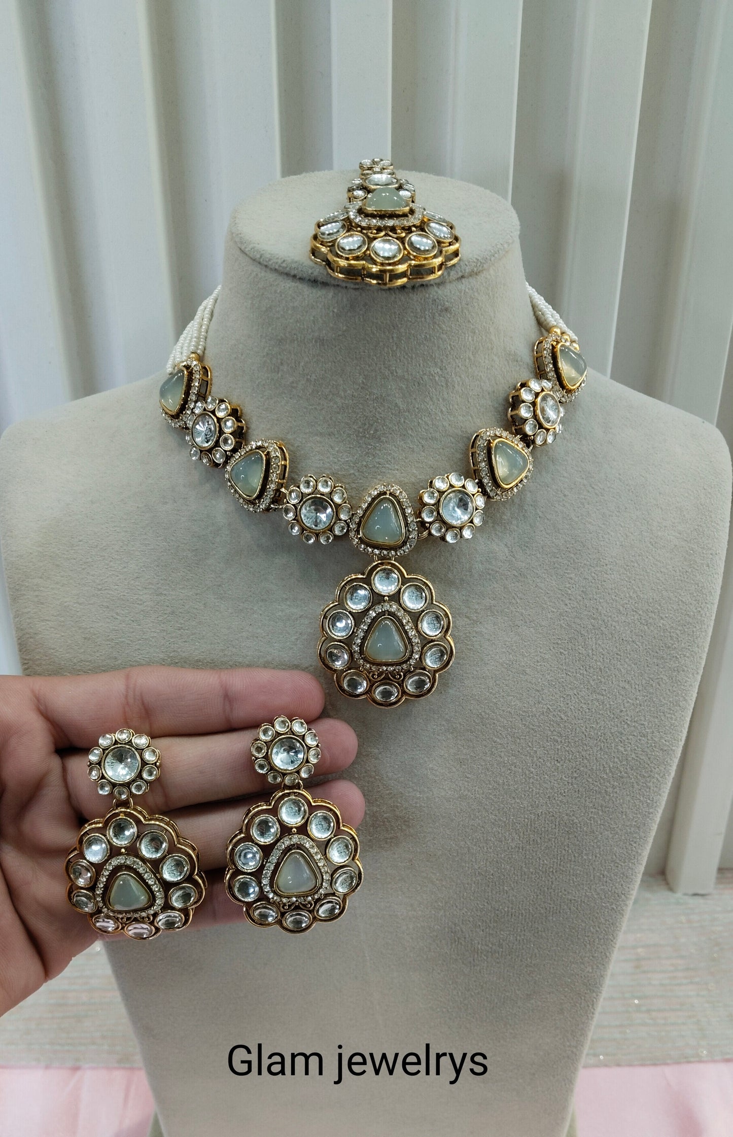 Pista Gold Kundan Necklace Indian Jewellery Kajal Set