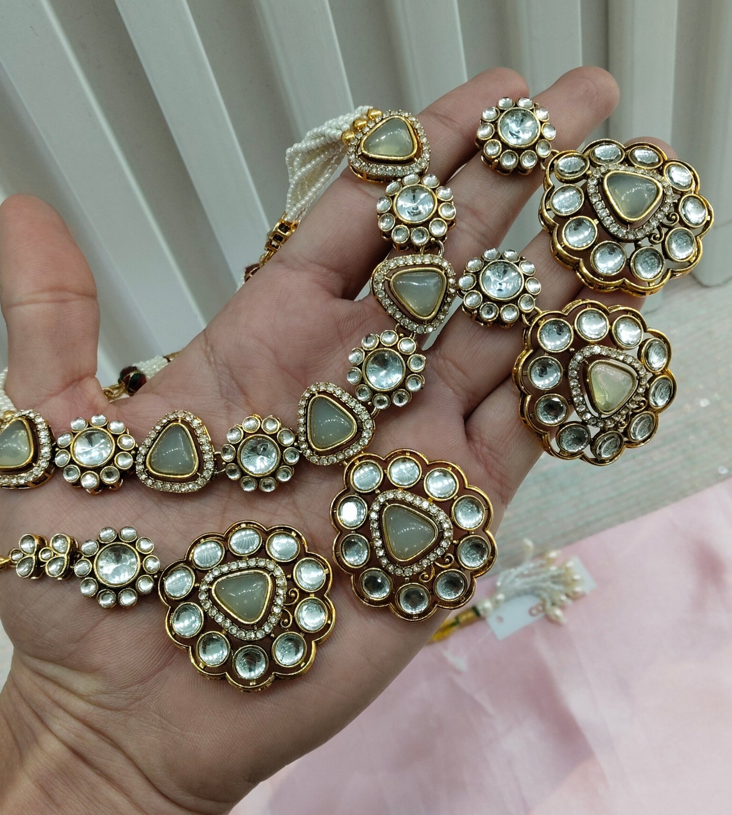 Pista Gold Kundan Necklace Indian Jewellery Kajal Set