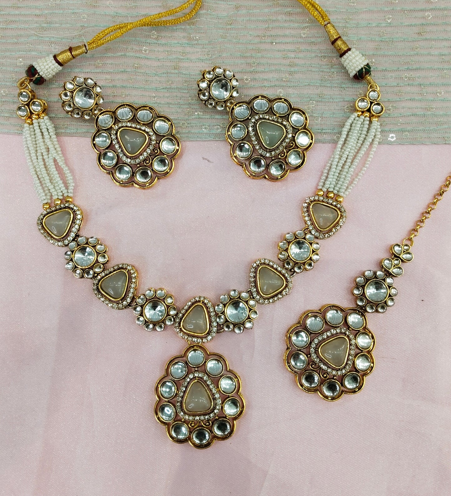Pista Gold Kundan Necklace Indian Jewellery Kajal Set