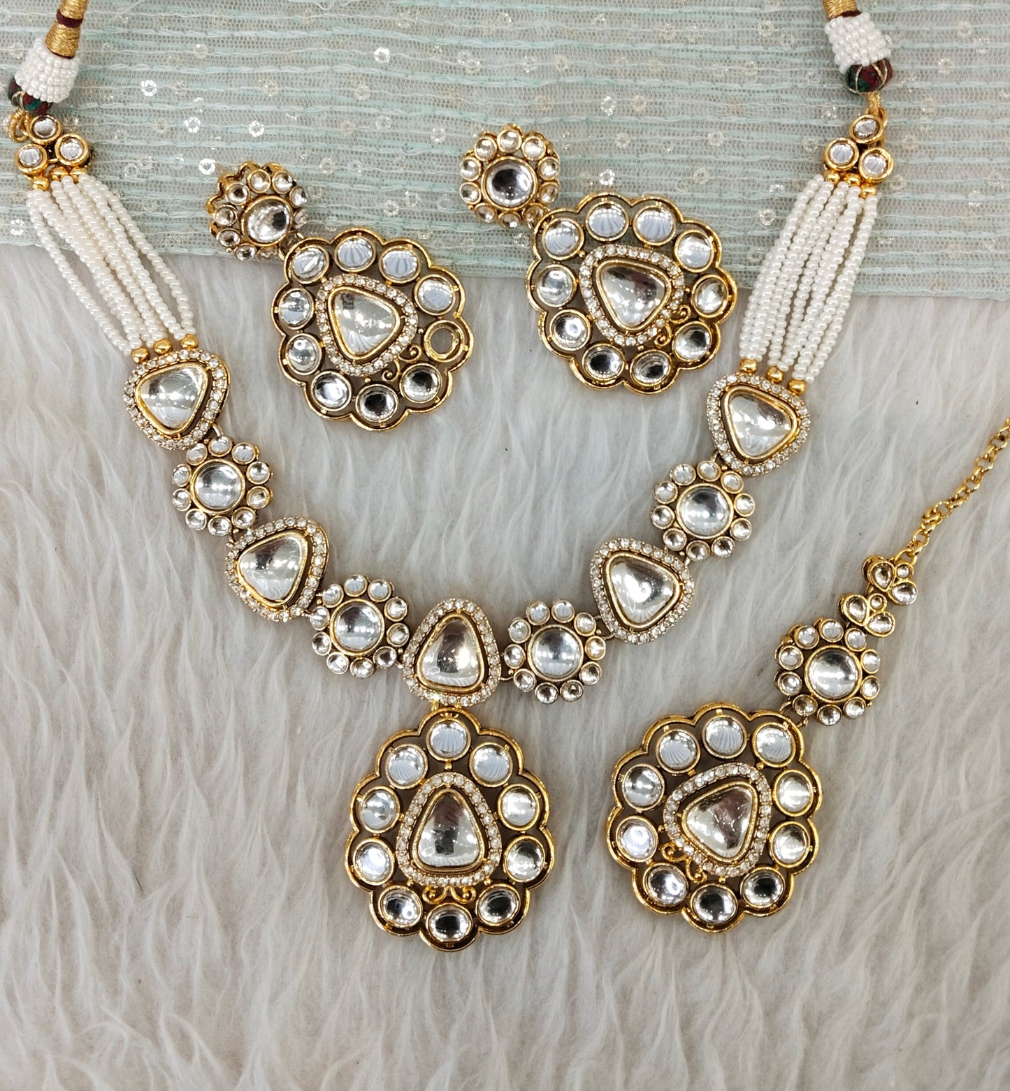 White Gold Kundan Necklace Indian Jewellery Kajal Set