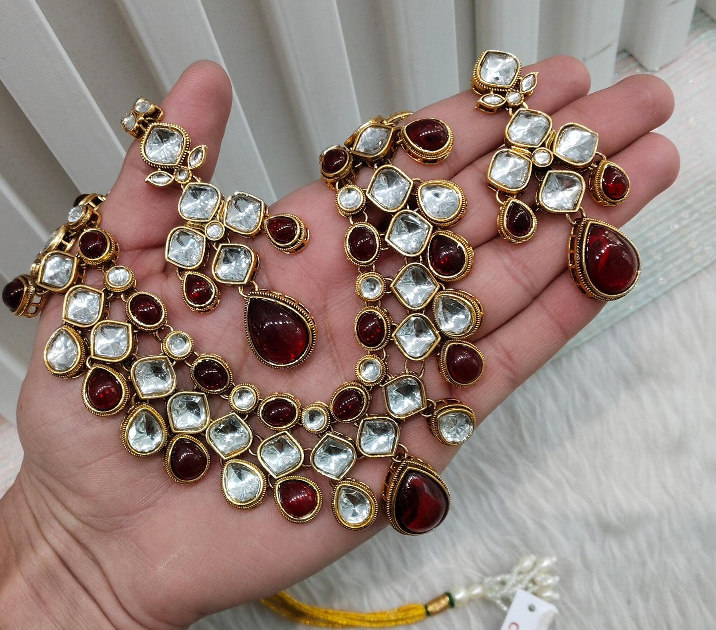 Maroon Gold Kundan Necklace Indian Jewellery Raveena Set