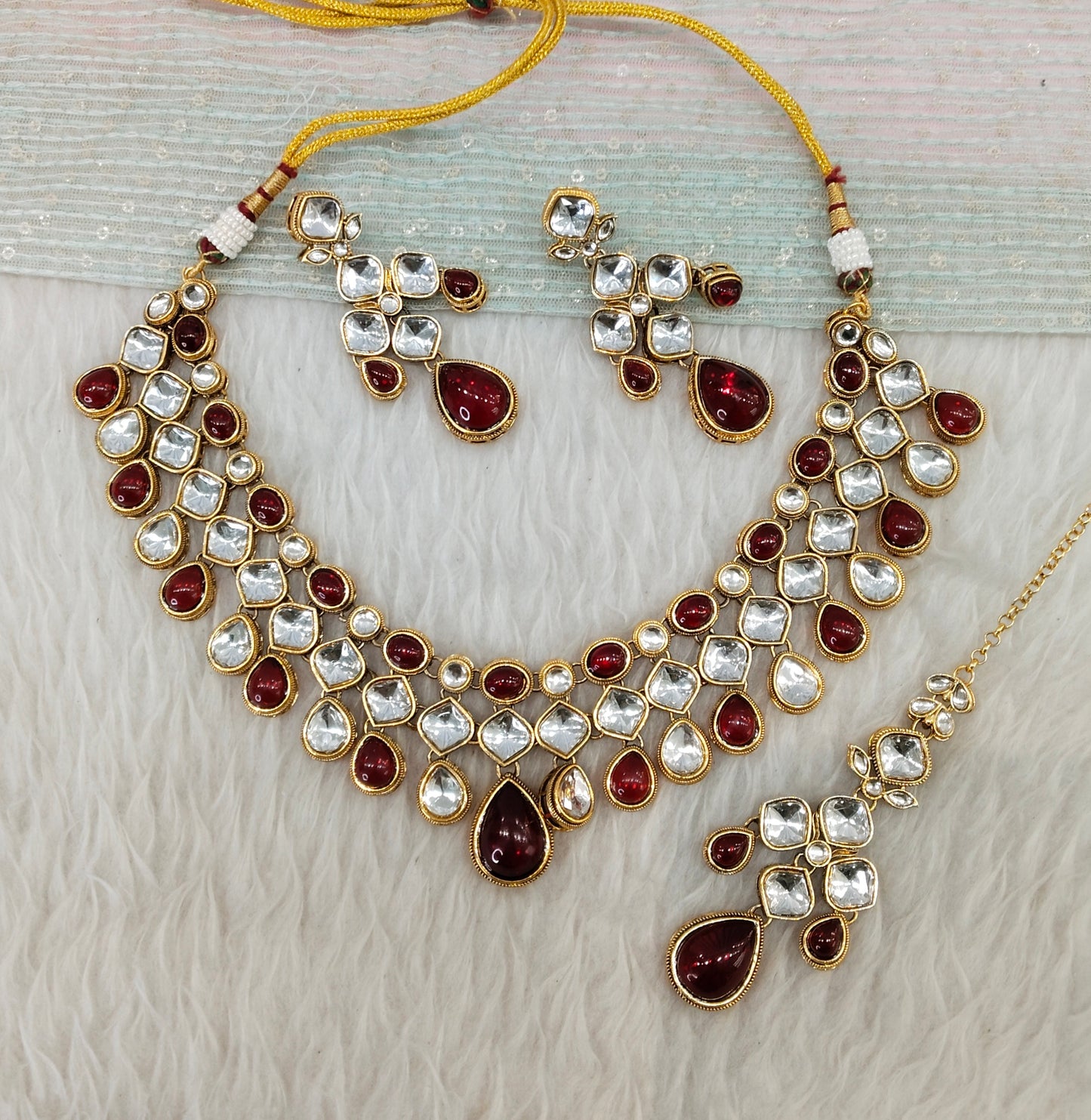 Maroon Gold Kundan Necklace Indian Jewellery Raveena Set
