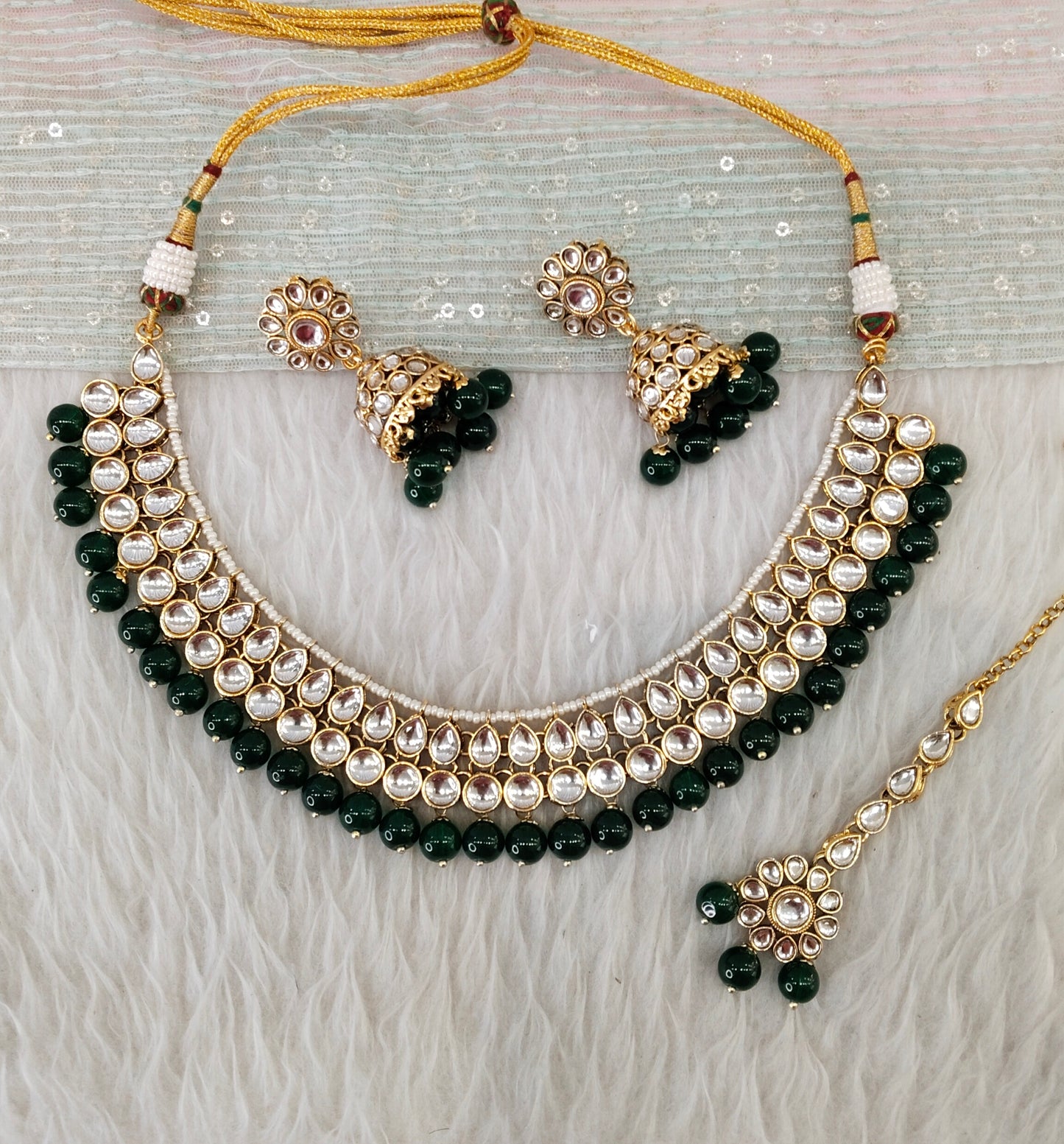 Green Gold Kundan Necklace Indian Jewellery Roshan Set