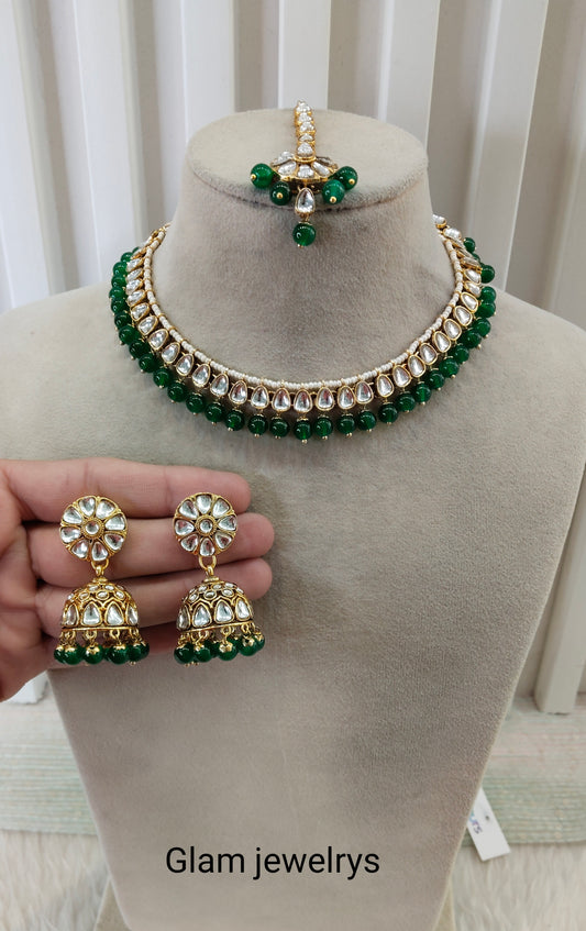 Green Gold Kundan Necklace Indian Jewellery Prince Set