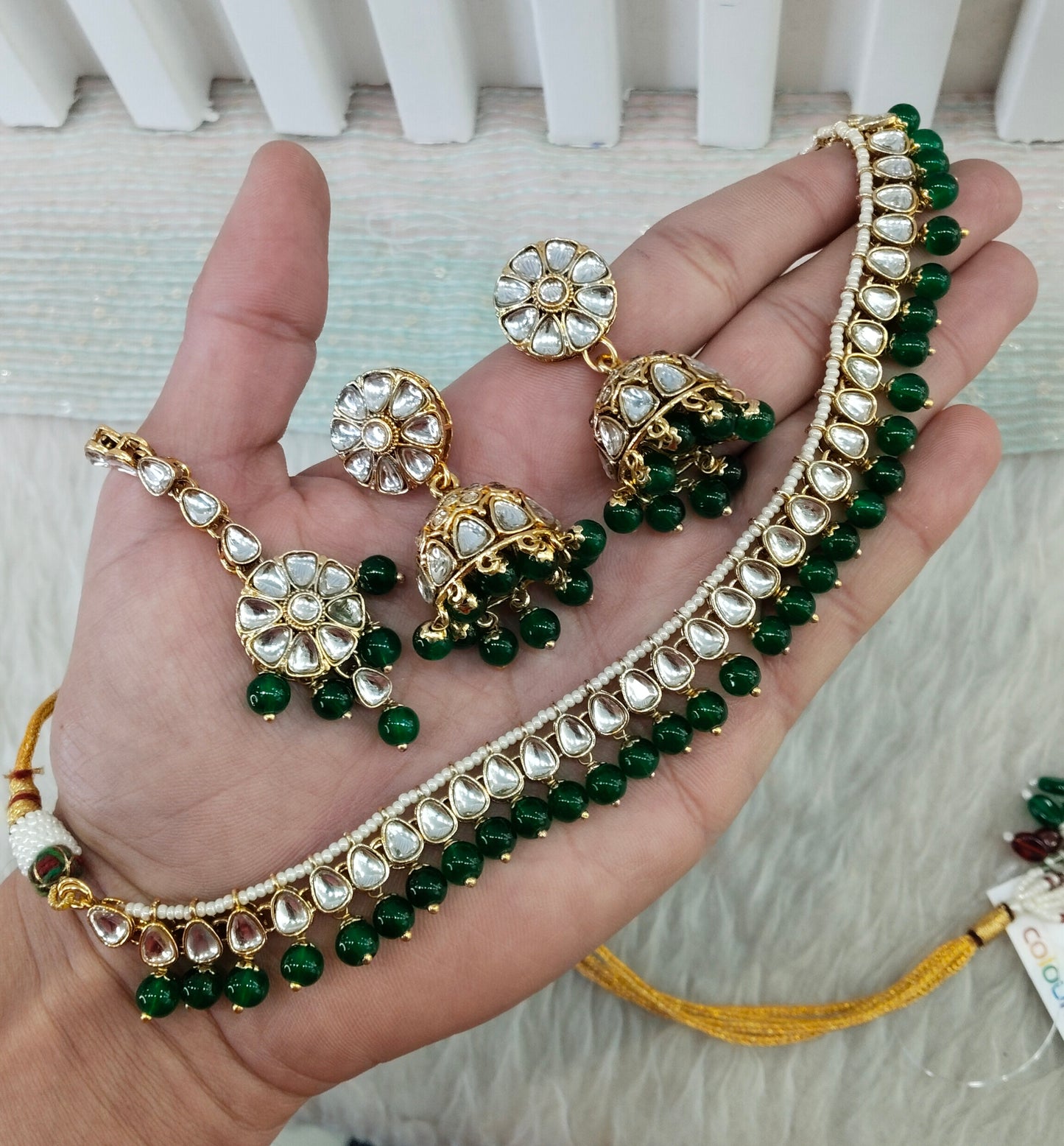 Green Gold Kundan Necklace Indian Jewellery Prince Set