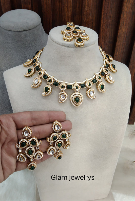 Green Gold Kundan Necklace Indian Jewellery Nimrat Set