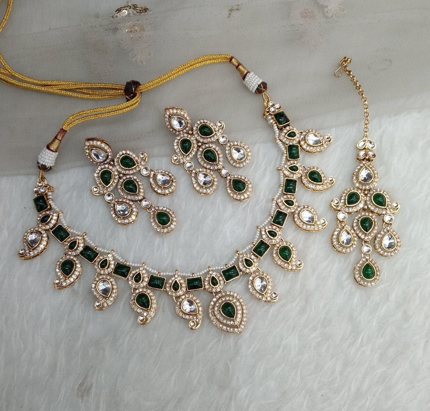 Green Gold Kundan Necklace Indian Jewellery Nimrat Set