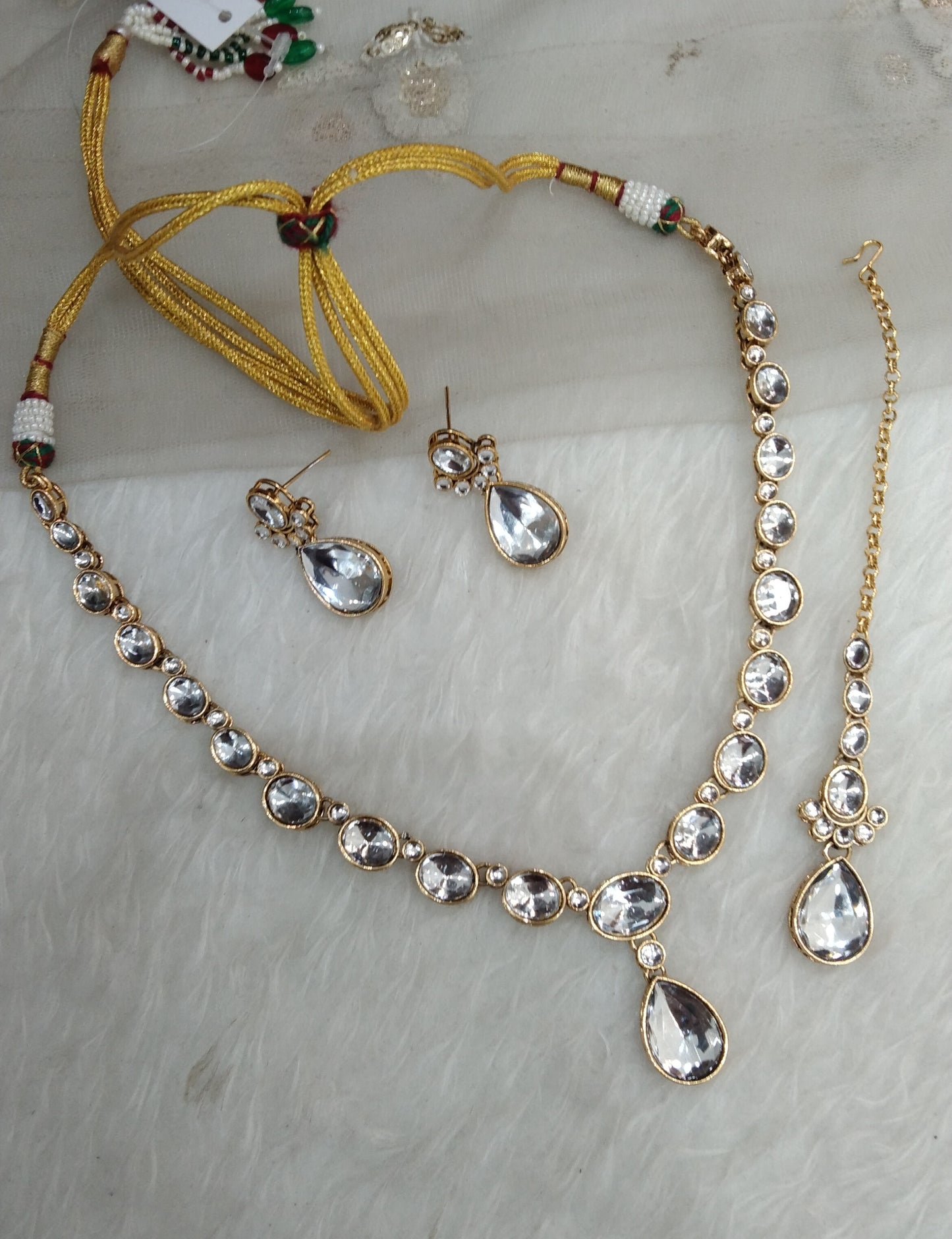 White Gold Kundan Necklace Indian Jewellery Mahi Set