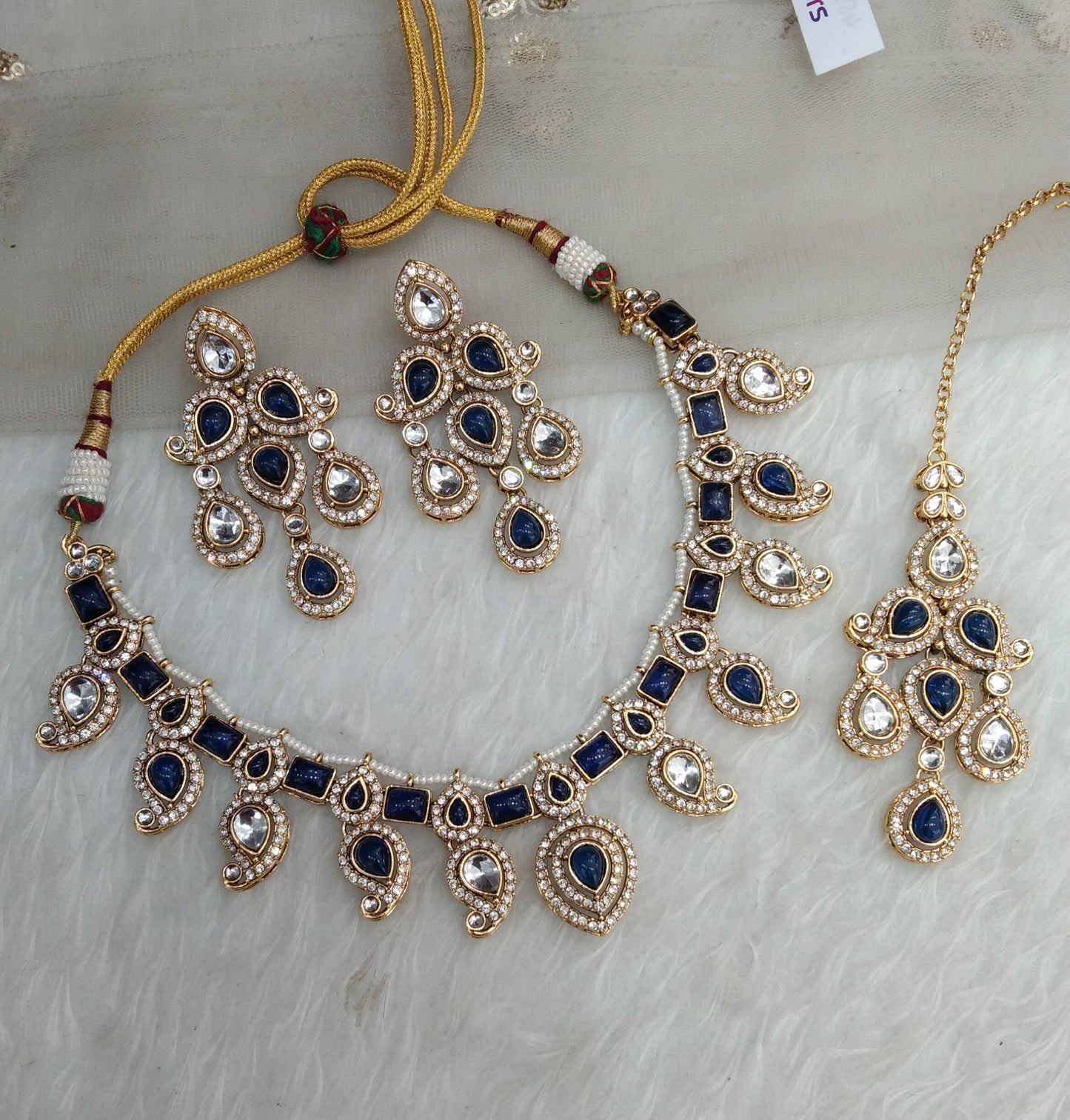 Blue Gold Kundan Necklace Indian Jewellery Nimrat Set