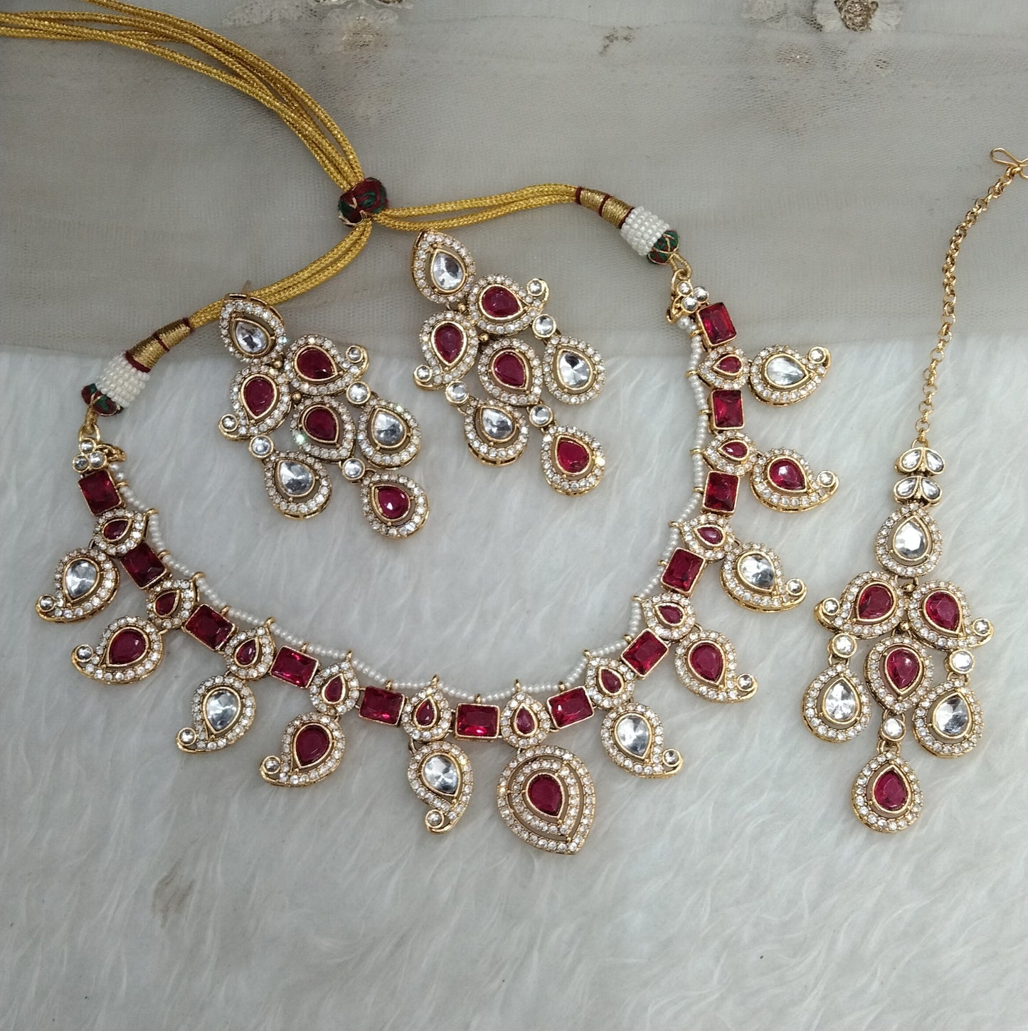 Majenta Gold Kundan Necklace Indian Jewellery Nimrat Set