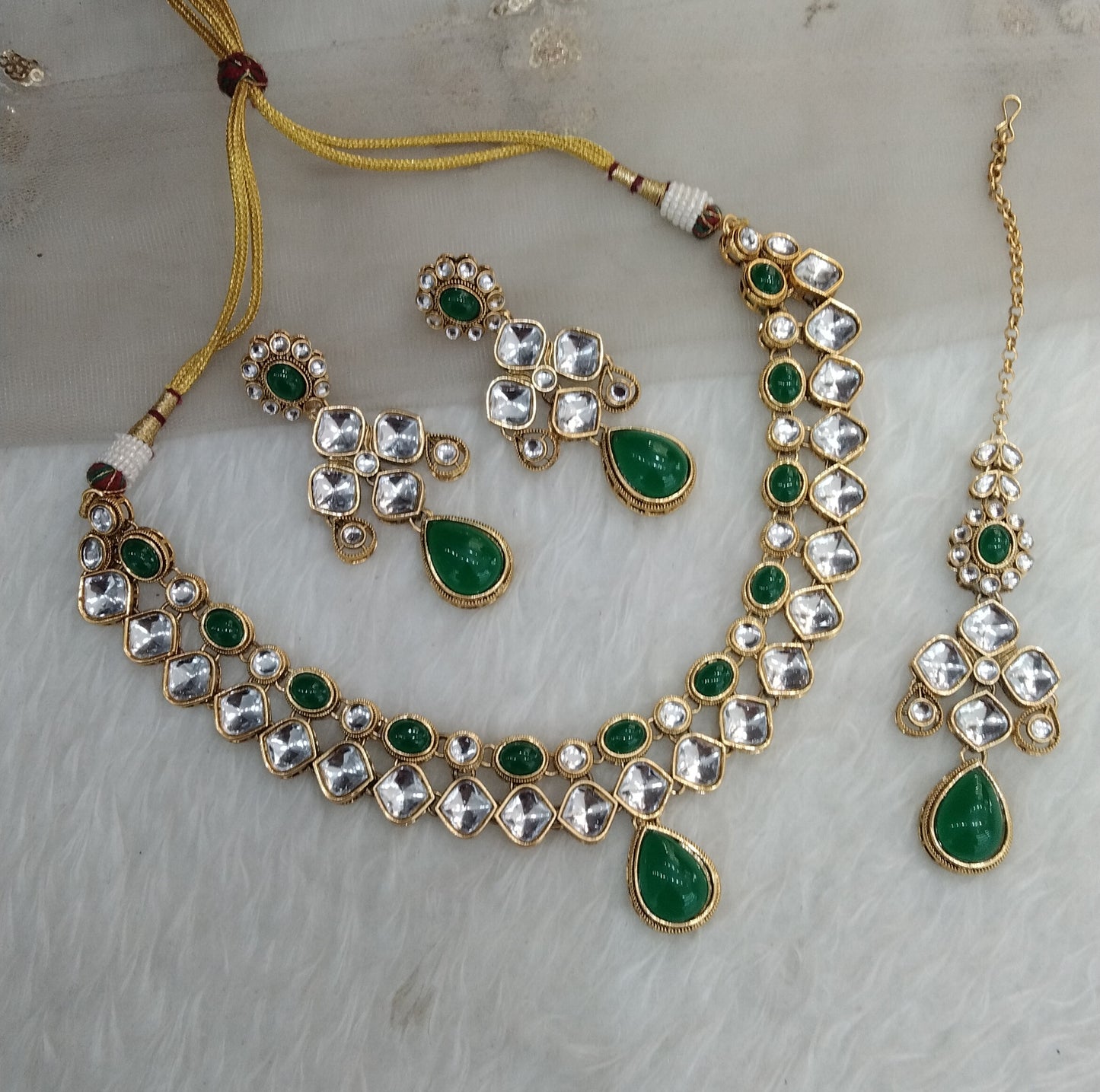 Green Gold Kundan Necklace Indian Jewellery Rupy Set
