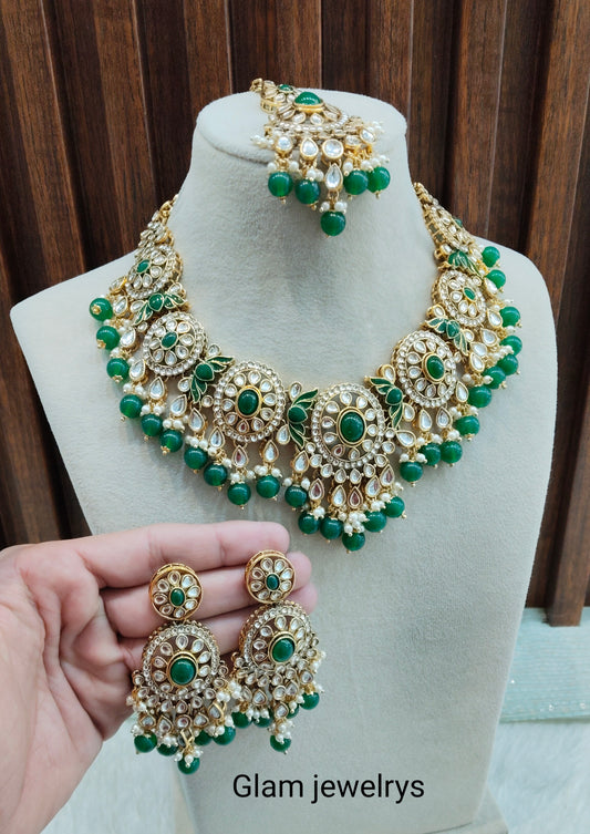 Green Gold Kundan Necklace Indian Jewellery Charvi Set
