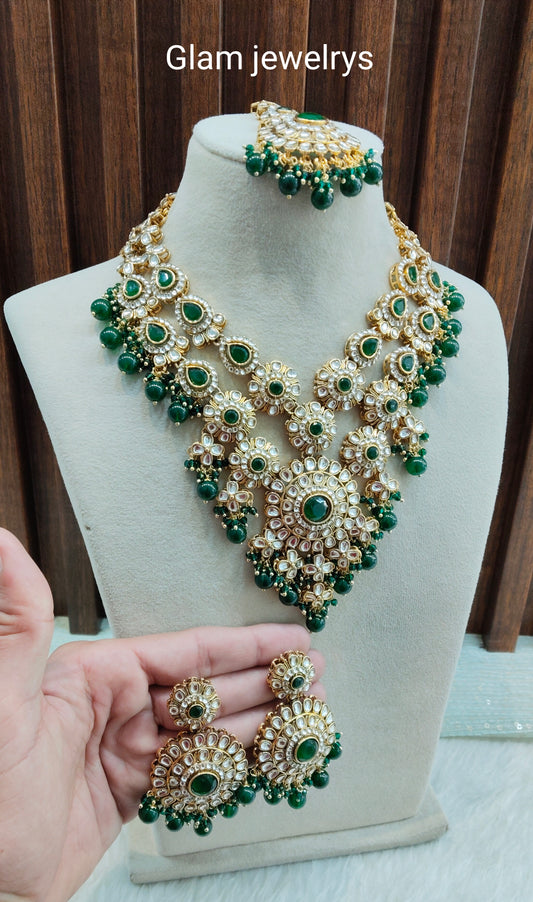 Green Gold Kundan Necklace Indian Jewellery Cello Set
