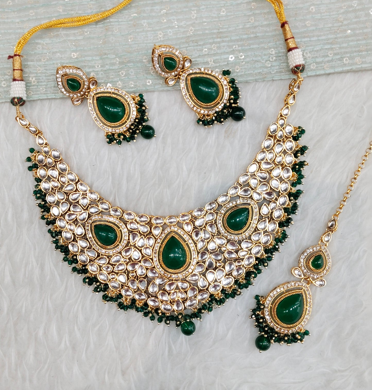Green Gold Kundan Necklace Indian Jewellery College Set