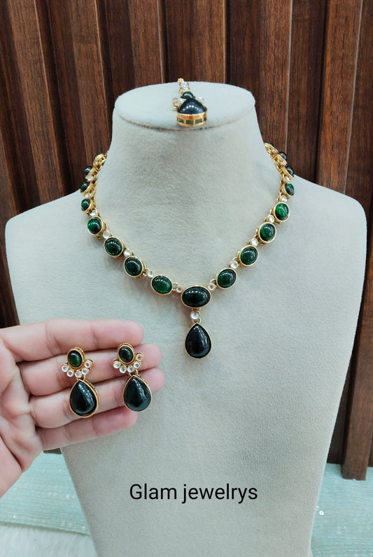 Green Gold Kundan Necklace Indian Jewellery Mahi Set