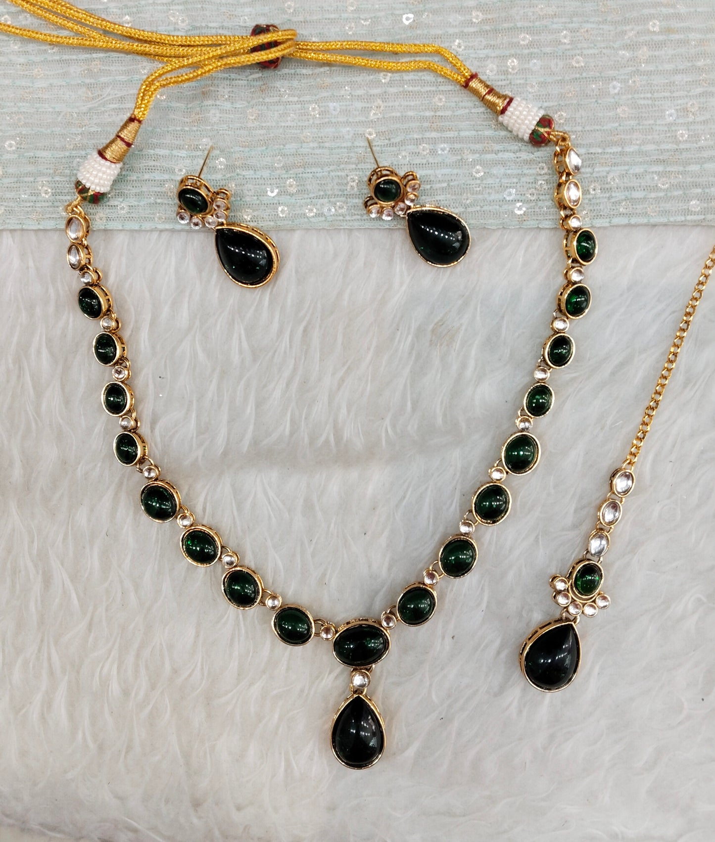 Green Gold Kundan Necklace Indian Jewellery Mahi Set