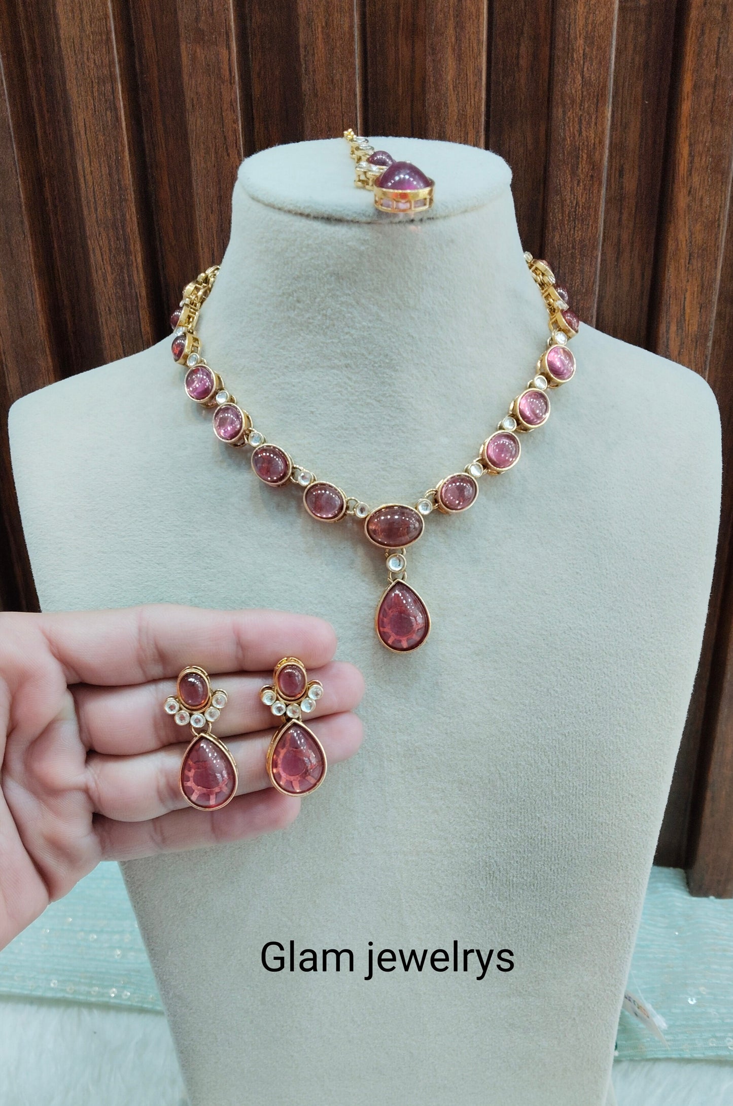 Purple Gold Kundan Necklace Indian Jewellery Mahi Set