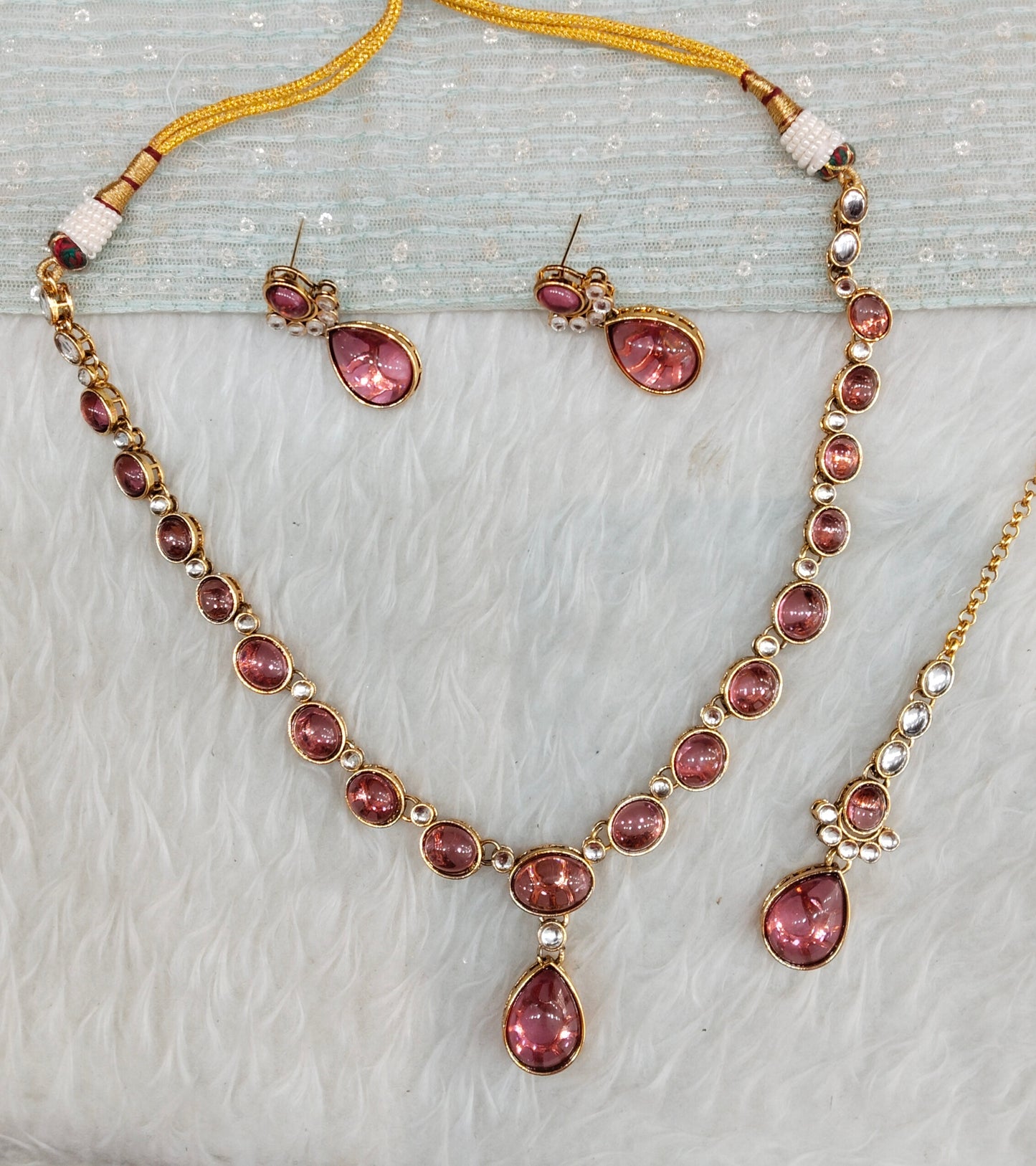 Purple Gold Kundan Necklace Indian Jewellery Mahi Set
