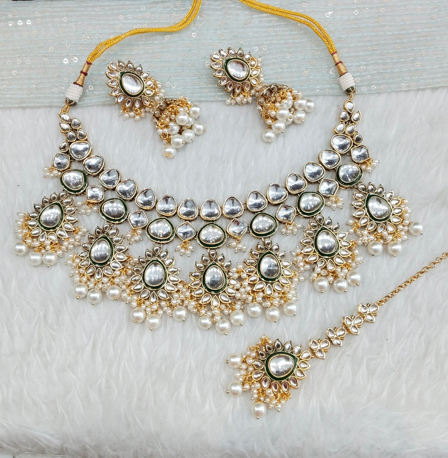 White Gold Kundan Necklace Indian Jewellery Homeland Set