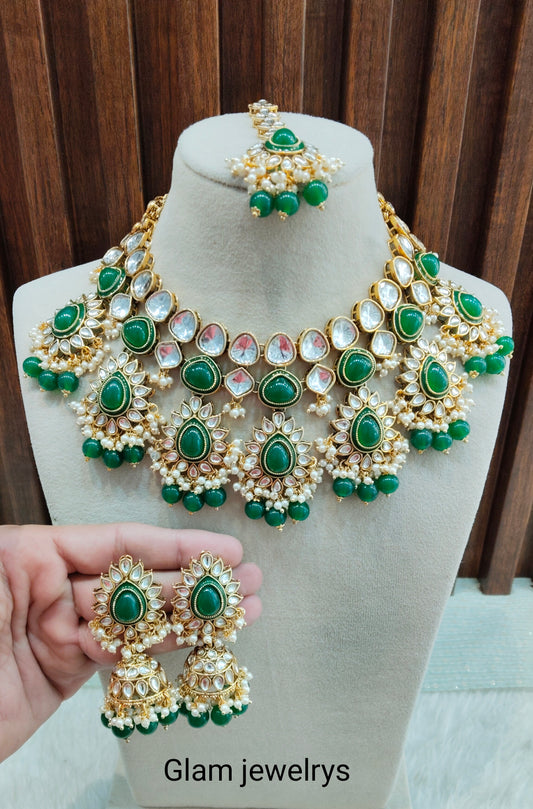 Green Gold Kundan Necklace Indian Jewellery Homeland Set