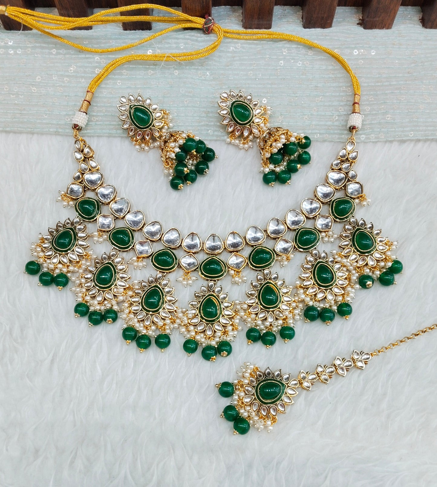 Green Gold Kundan Necklace Indian Jewellery Homeland Set