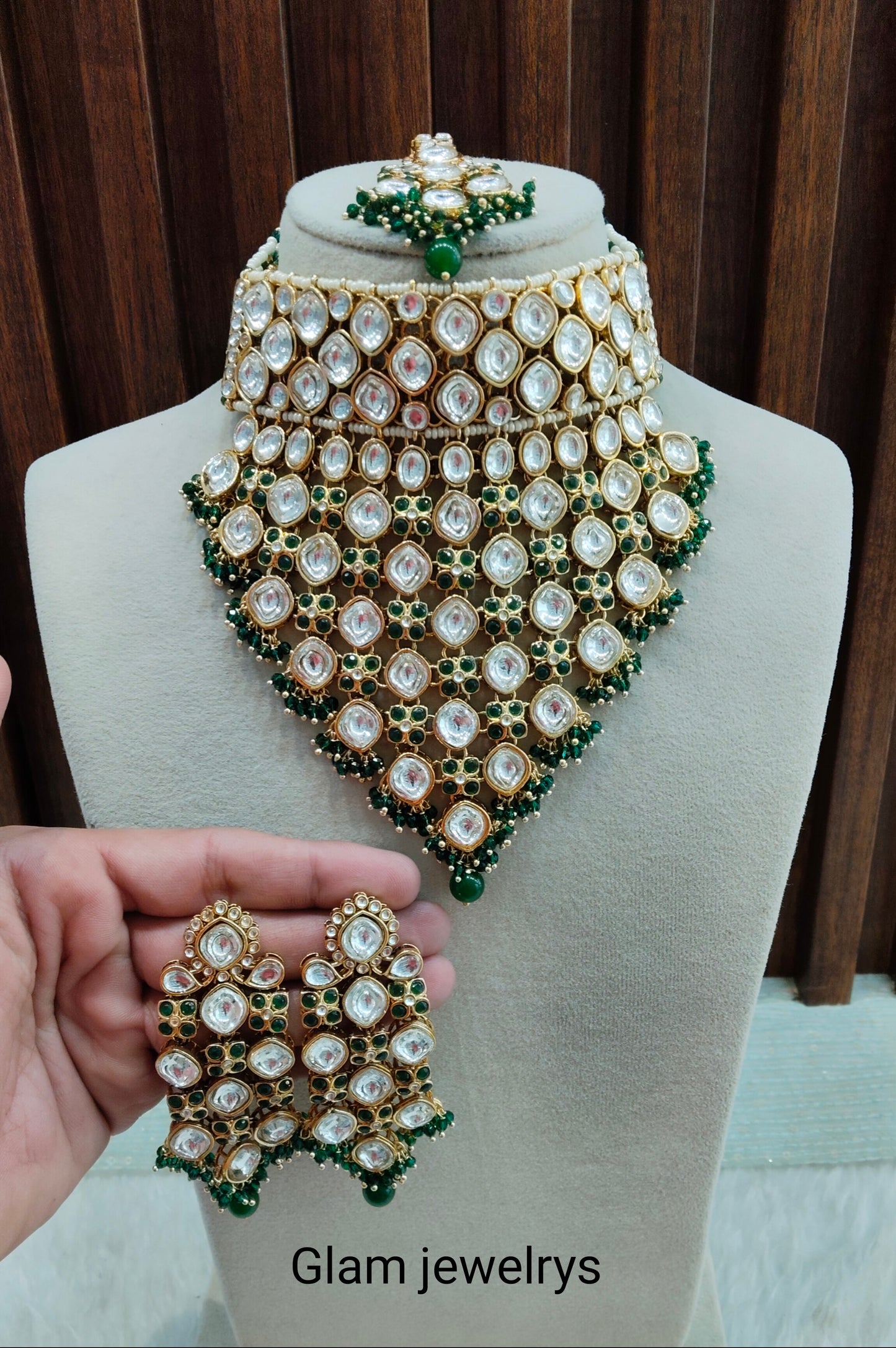 Green Gold Kundan Necklace Choker Necklace Jewellery Manvi Set
