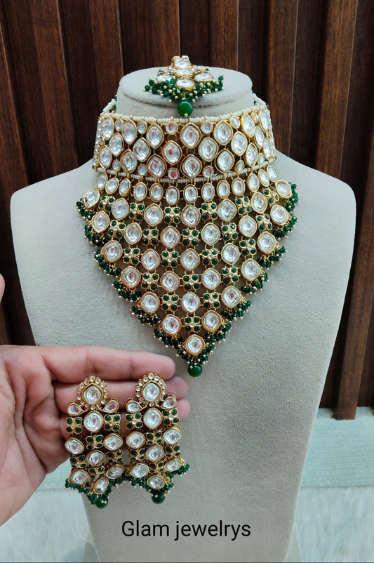 Green Gold Kundan Necklace Choker Necklace Jewellery Manvi Set