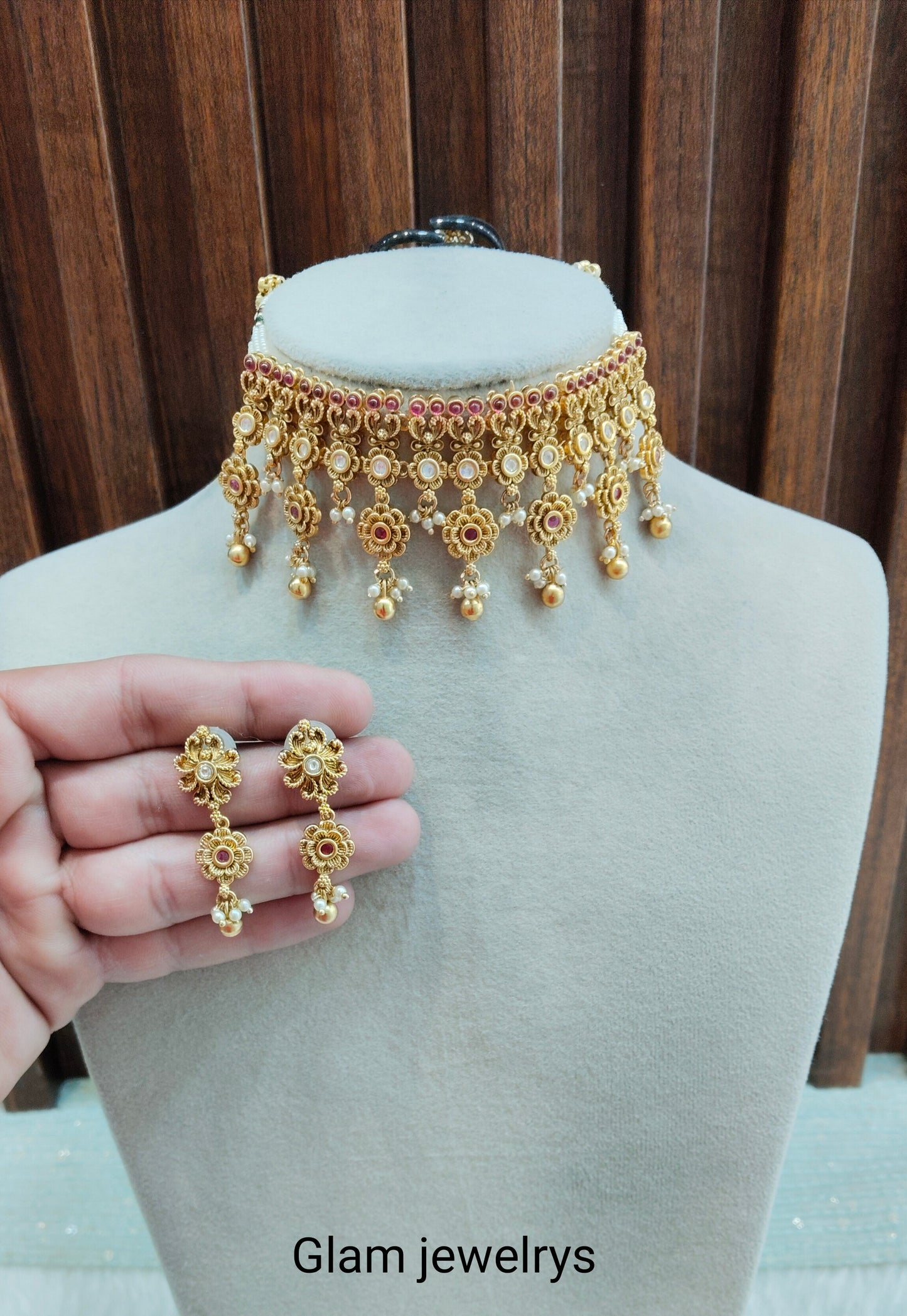 Ruby Gold Polki Choker Indian Jewellery Simran Set