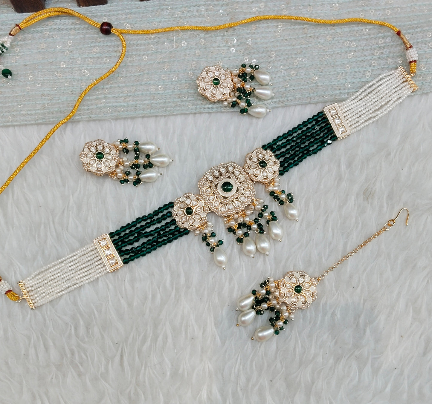 Green Gold Kundan Choker Indian Jewellery Hardik Set