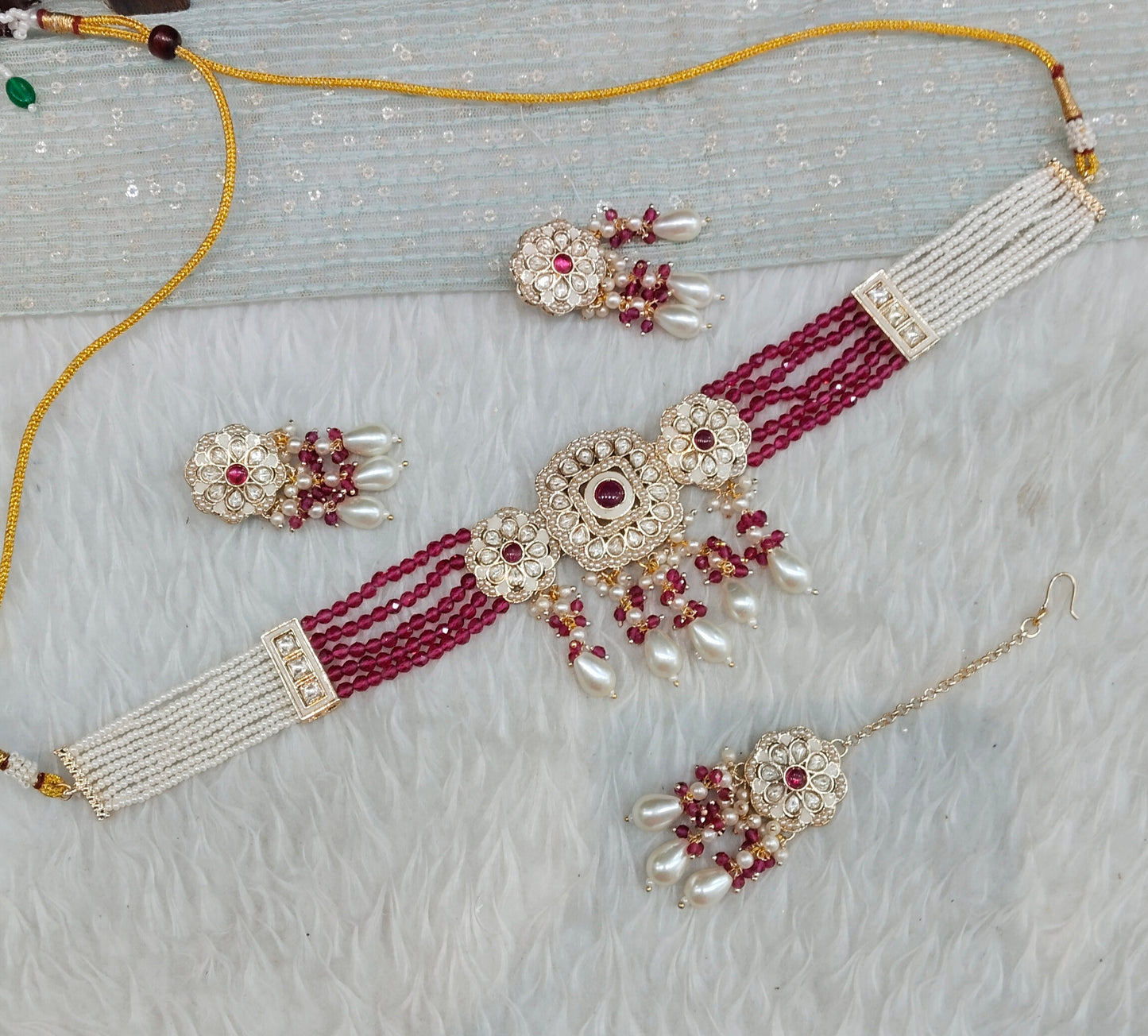 Ruby Gold Kundan Choker Indian Jewellery Hardik Set