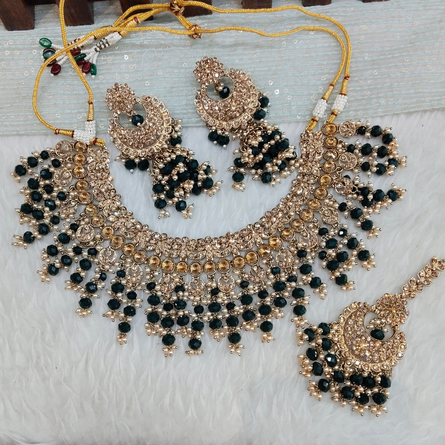 Blue Antique Gold Necklace Indian Jewellery Miller Set